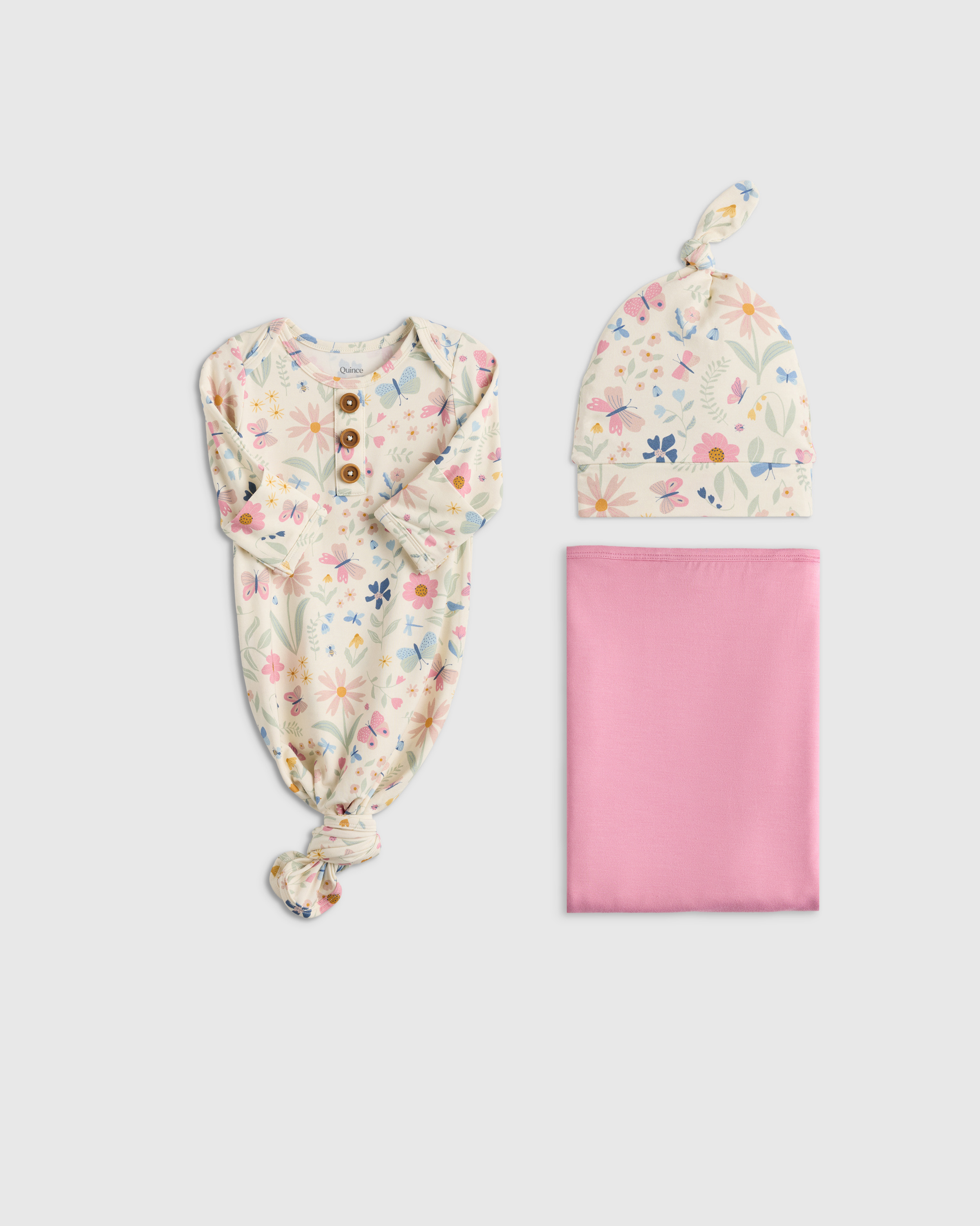 Wildflower Dreams Bamboo Gown, Hat & Swaddle Layette Set