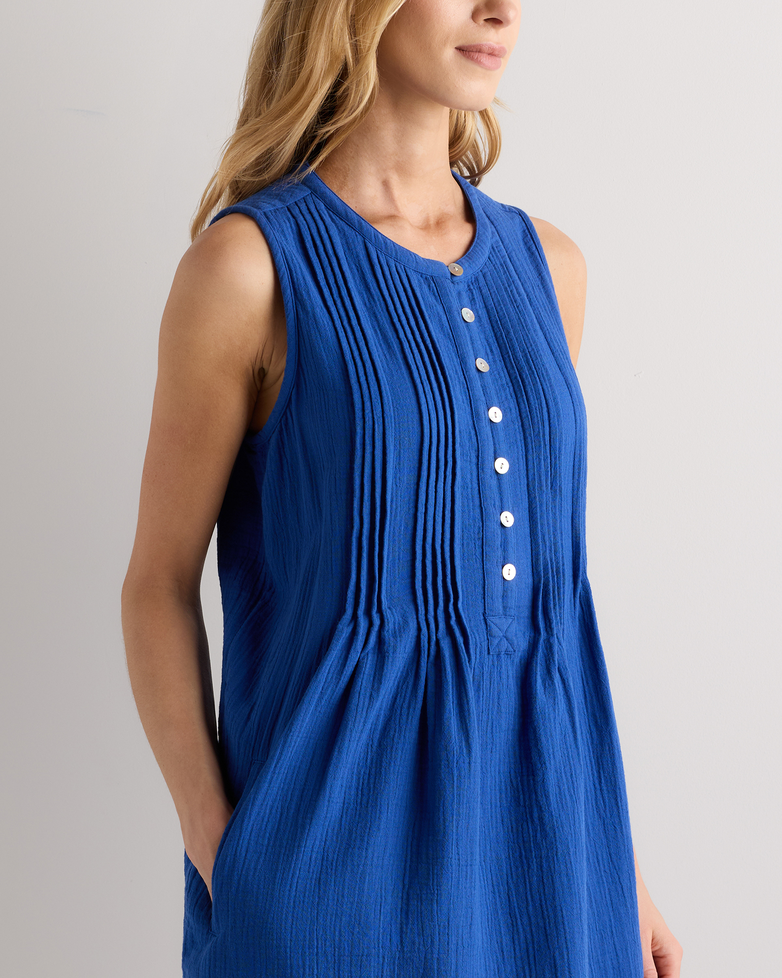 100% Organic Cotton Gauze Sleeveless Swing Dress in Orchid Blue