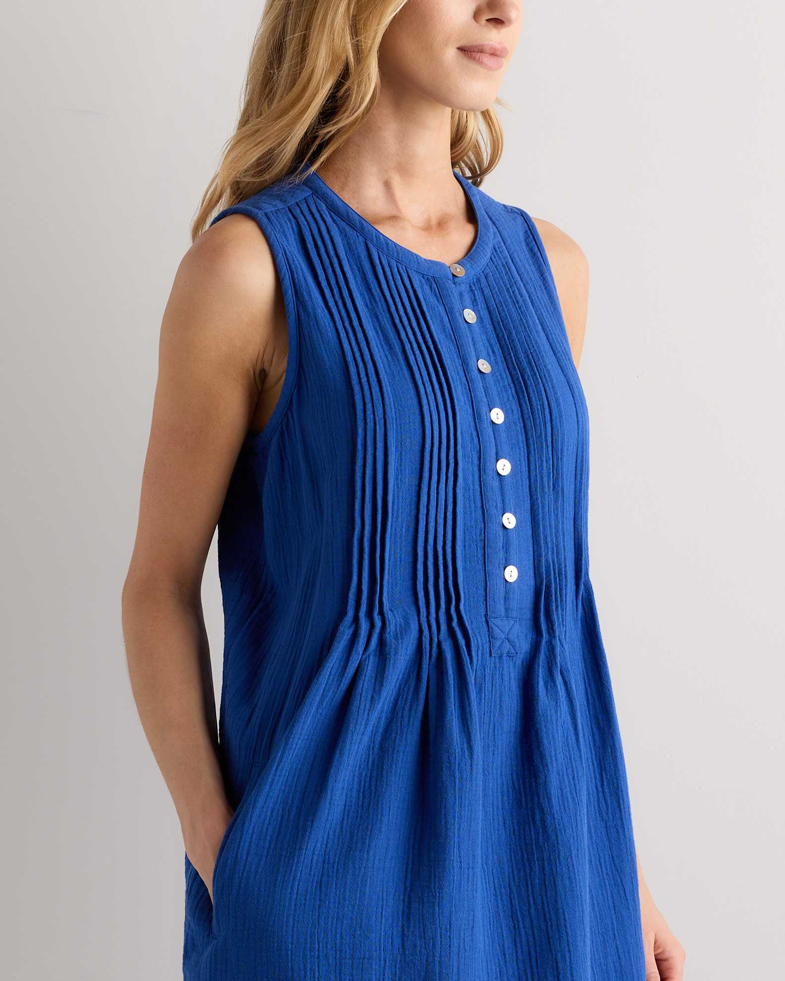 100% Organic Cotton Gauze Sleeveless Swing Dress in Orchid Blue 100% Organic Cotton Gauze Sleeveless Swing Dress in Orchid Blue