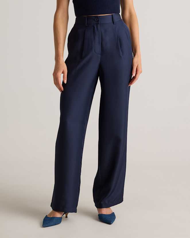 Deep Navy 100% Silk Twill Trouser