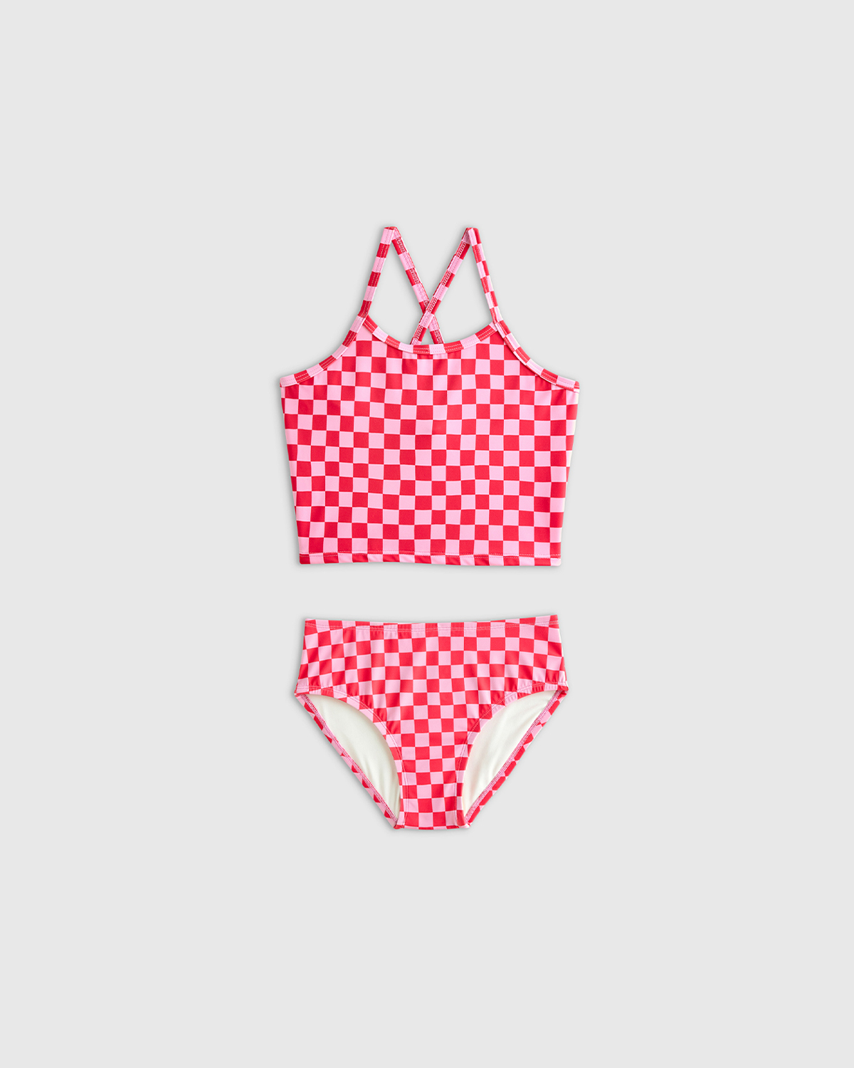 Pink Check Tankini Swimsuit