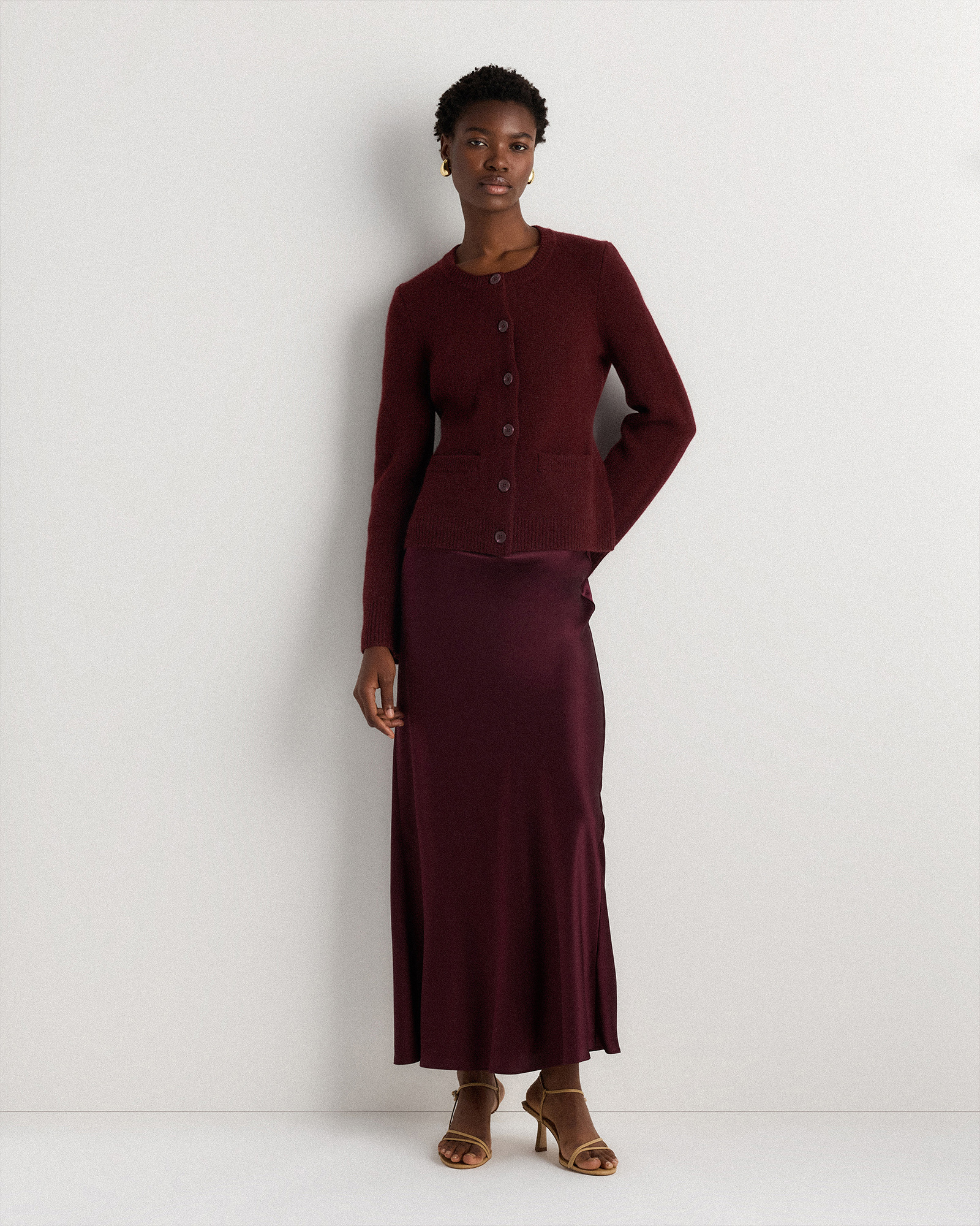 Mongolian Cashmere Structured Cardigan in Rich Burgundy