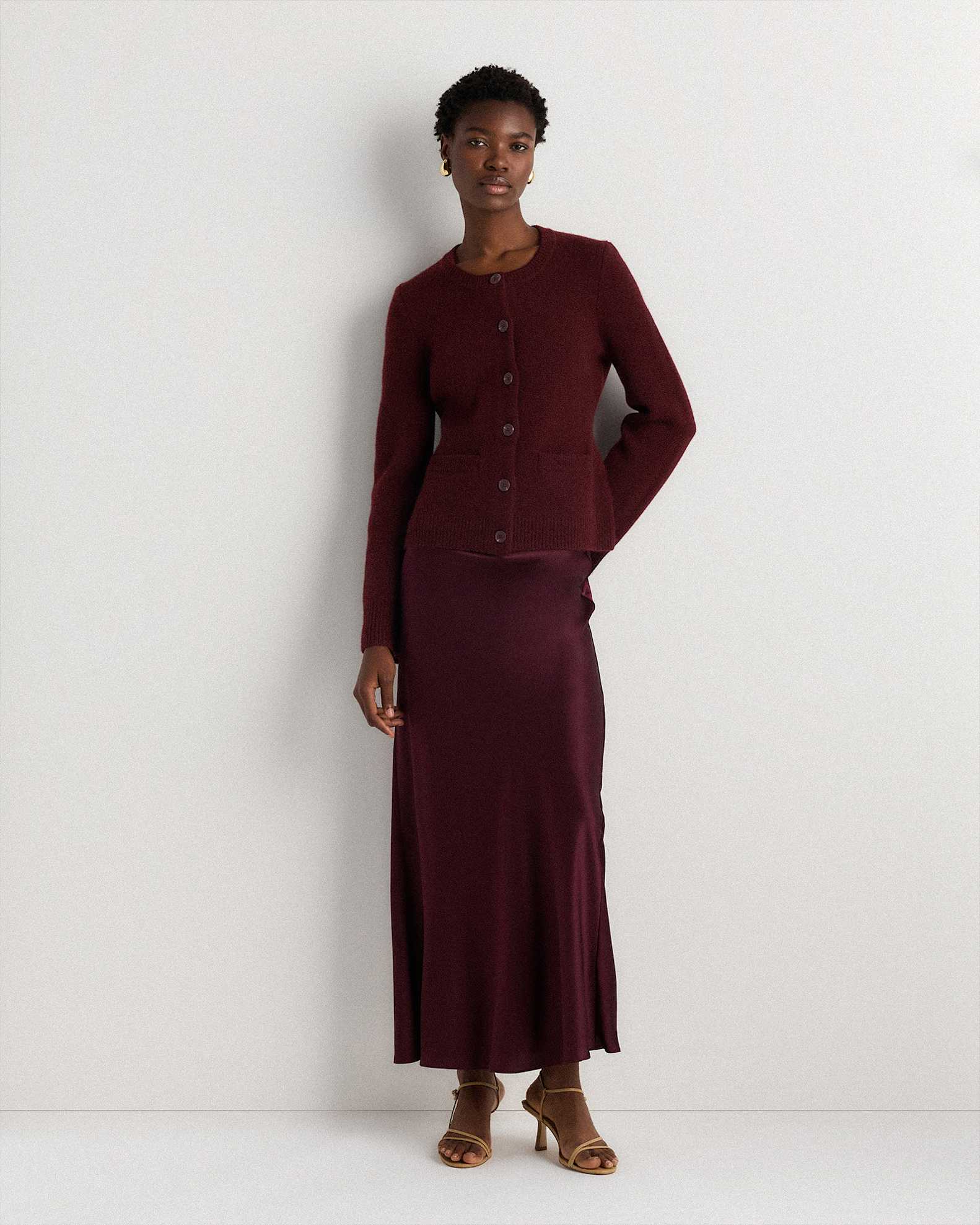 Mongolian Cashmere Structured Cardigan in Rich Burgundy Mongolian Cashmere Structured Cardigan in Rich Burgundy