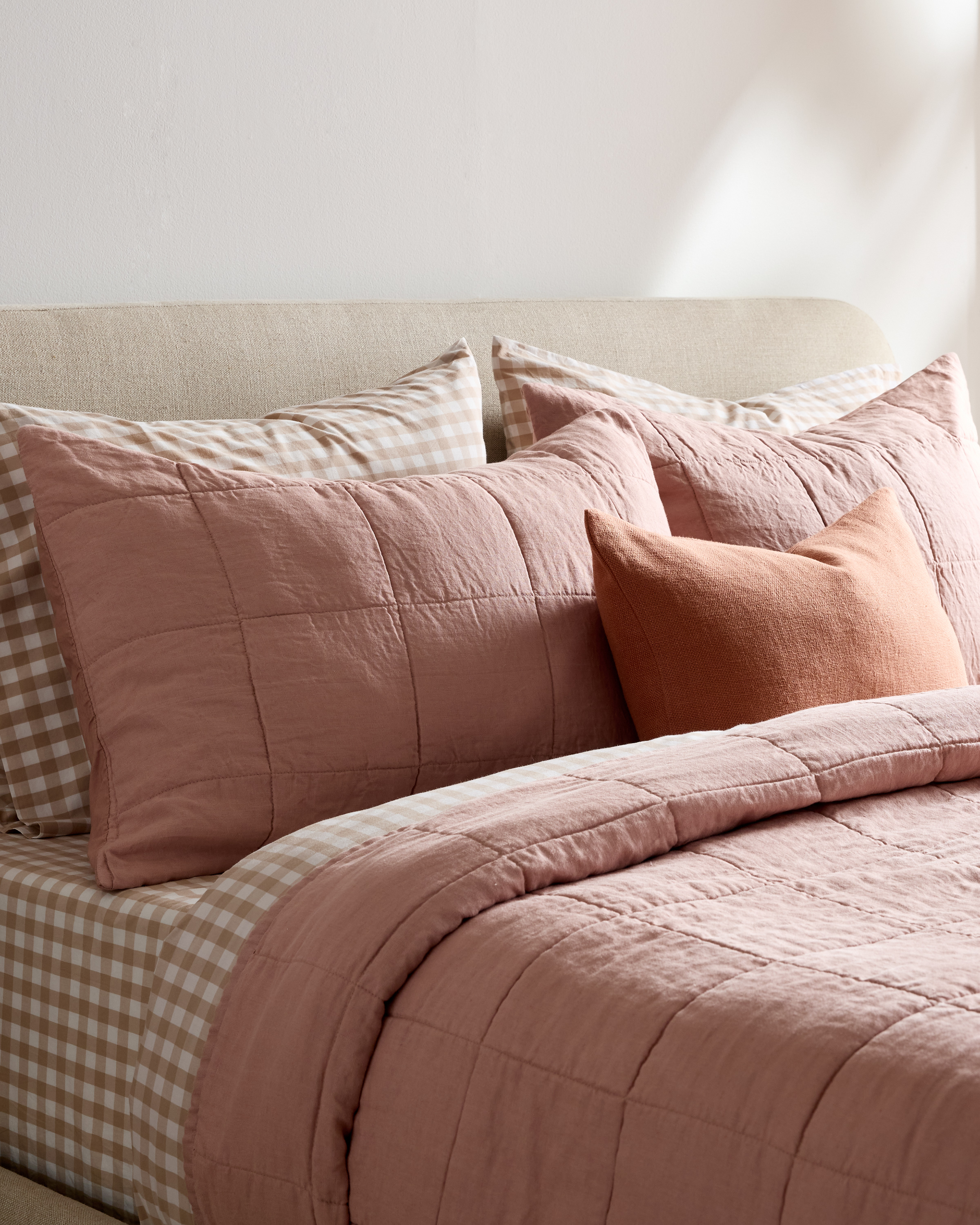 Dusty Mauve Lightweight European Linen Box Quilted Sham Set