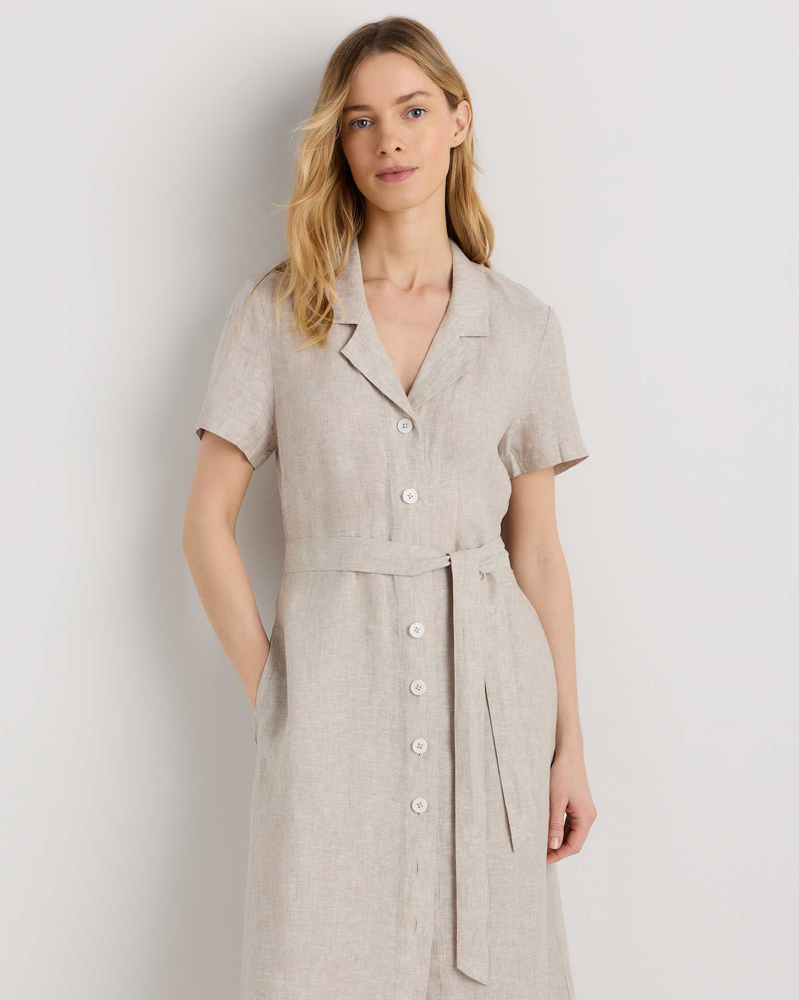100% European Linen Button Front Dress in Flax 100% European Linen Button Front Dress in Flax
