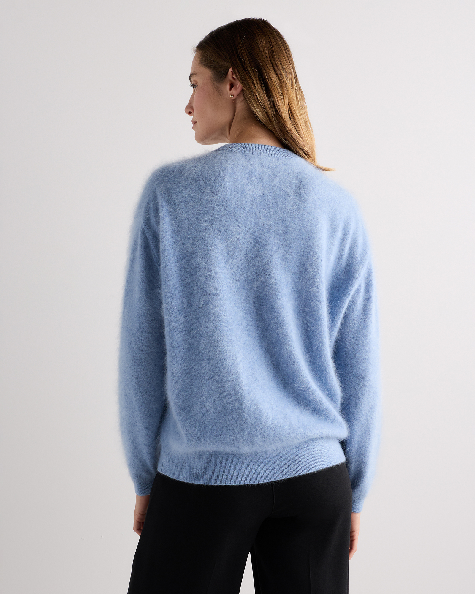 Brushed Cashmere Relaxed Crewneck Sweater in Faded Denim