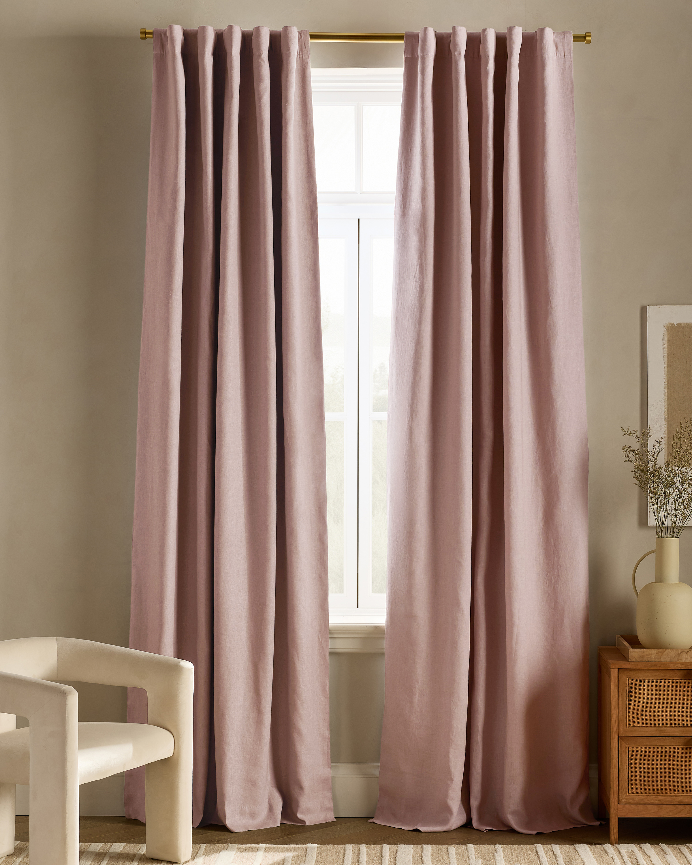 Rose Quartz European Linen Room Darkening Curtain - Single Panel