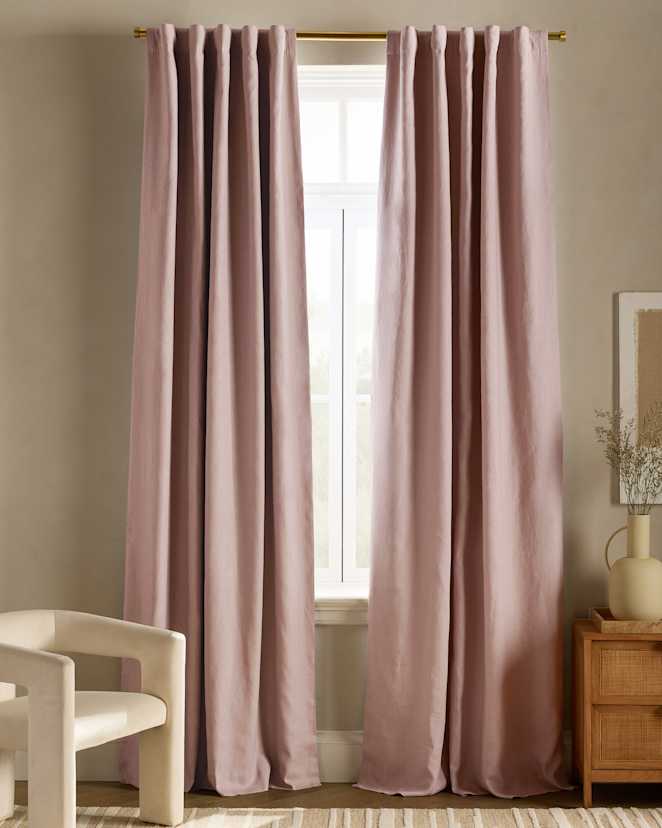 Rose Quartz European Linen Room Darkening Curtain - Single Panel