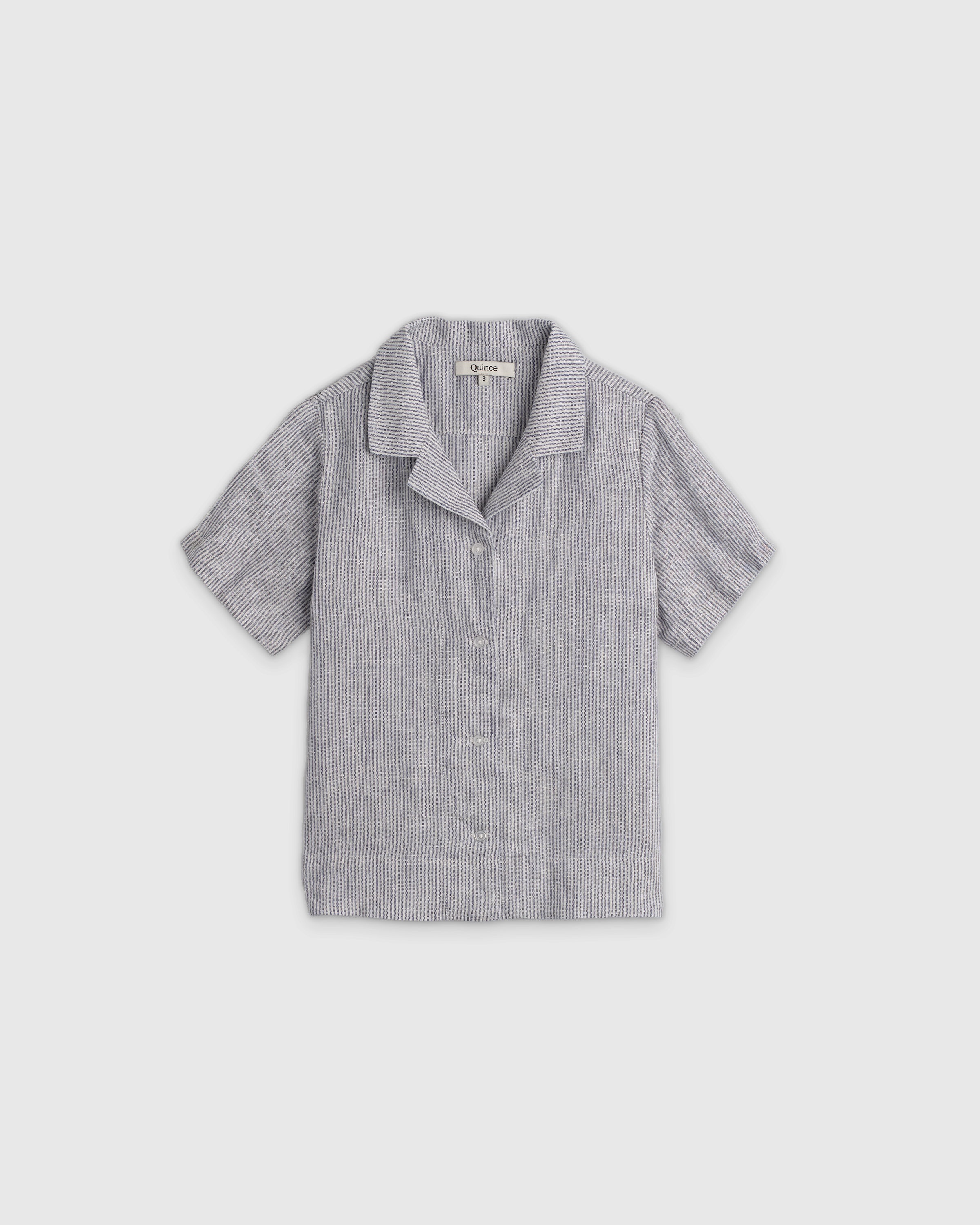 Blue Pinstripe 100% European Linen Short Sleeve Camp Shirt