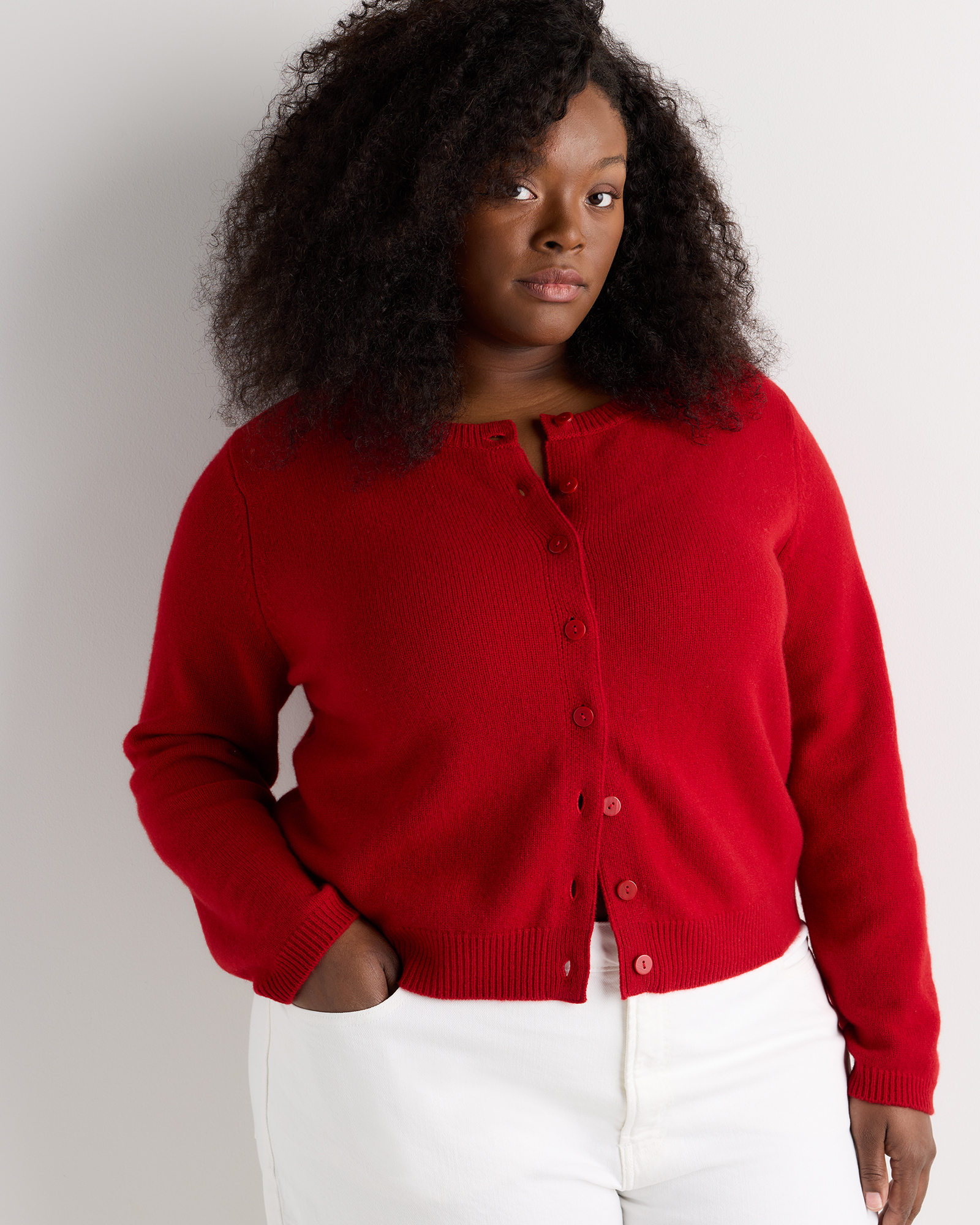 Varsity Red Mongolian Cashmere Cropped Crew Cardigan