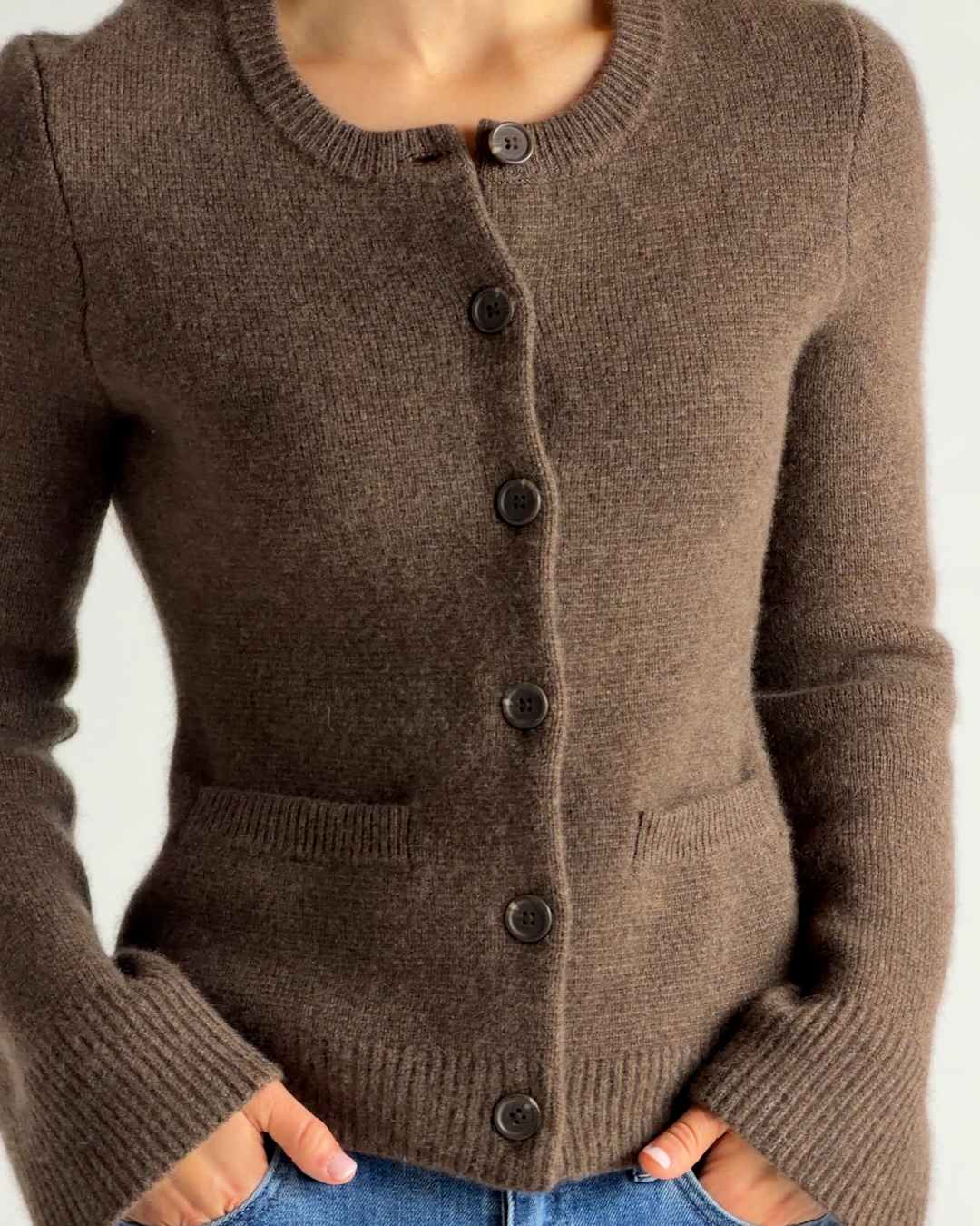 Mongolian Cashmere Structured Cardigan in Brown