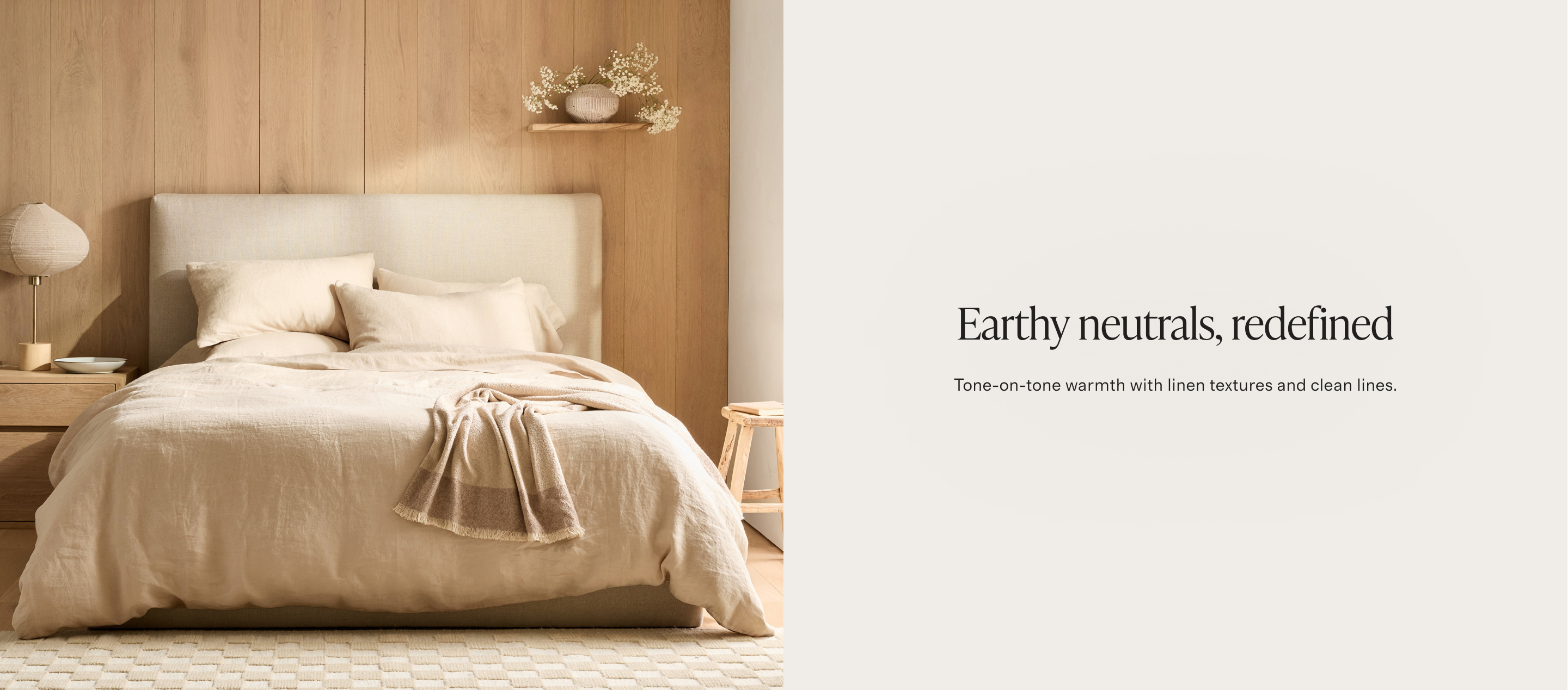 Earthy neutrals bedding banner - desktop