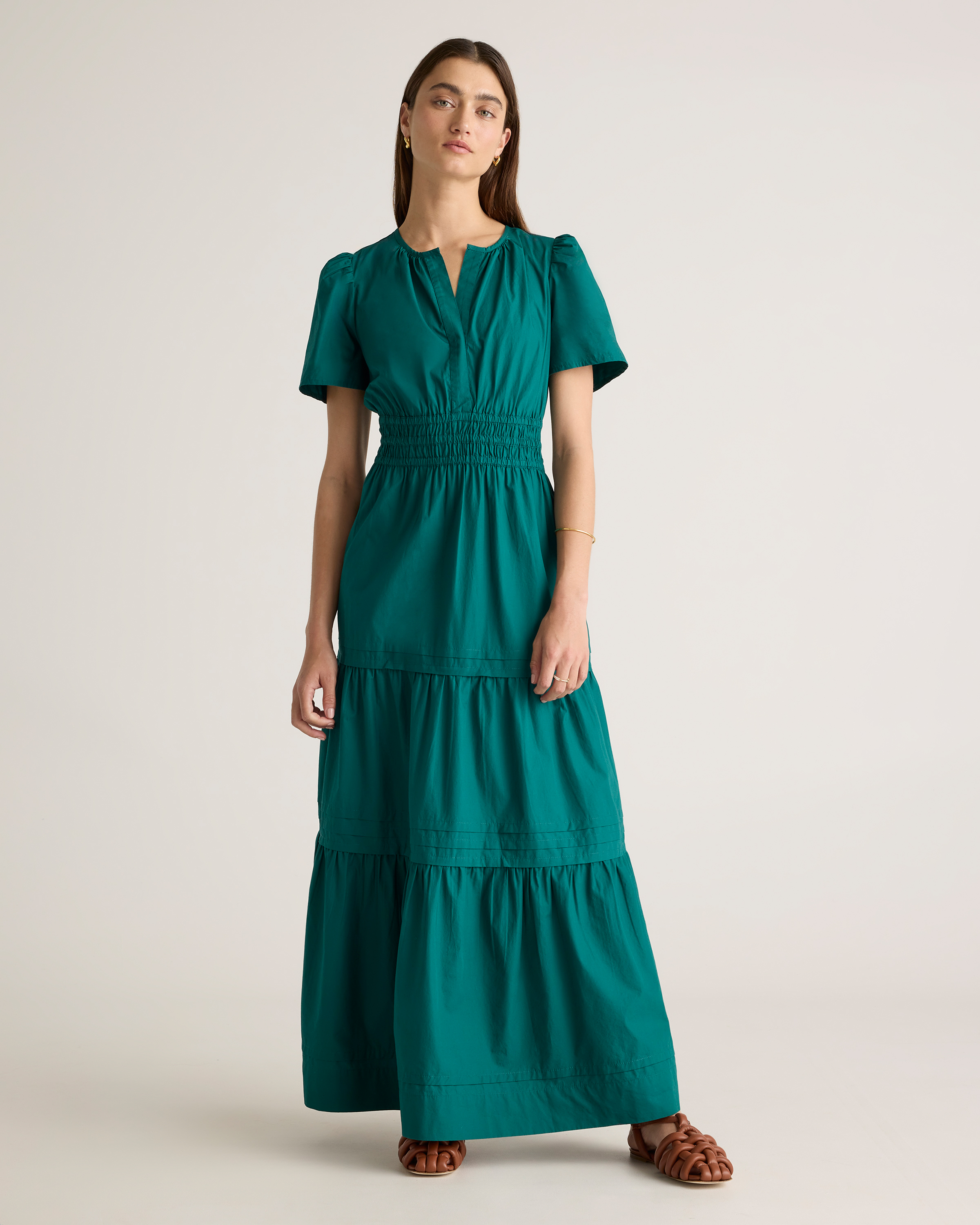 Garden Green 100% Organic Cotton Poplin Tiered Maxi Dress