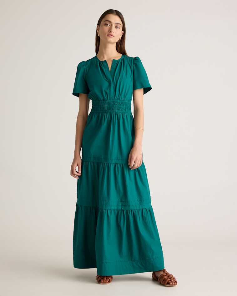 100% Organic Cotton Smocked Midi Dress in Garden Green 100% Organic Cotton Smocked Midi Dress in Garden Green