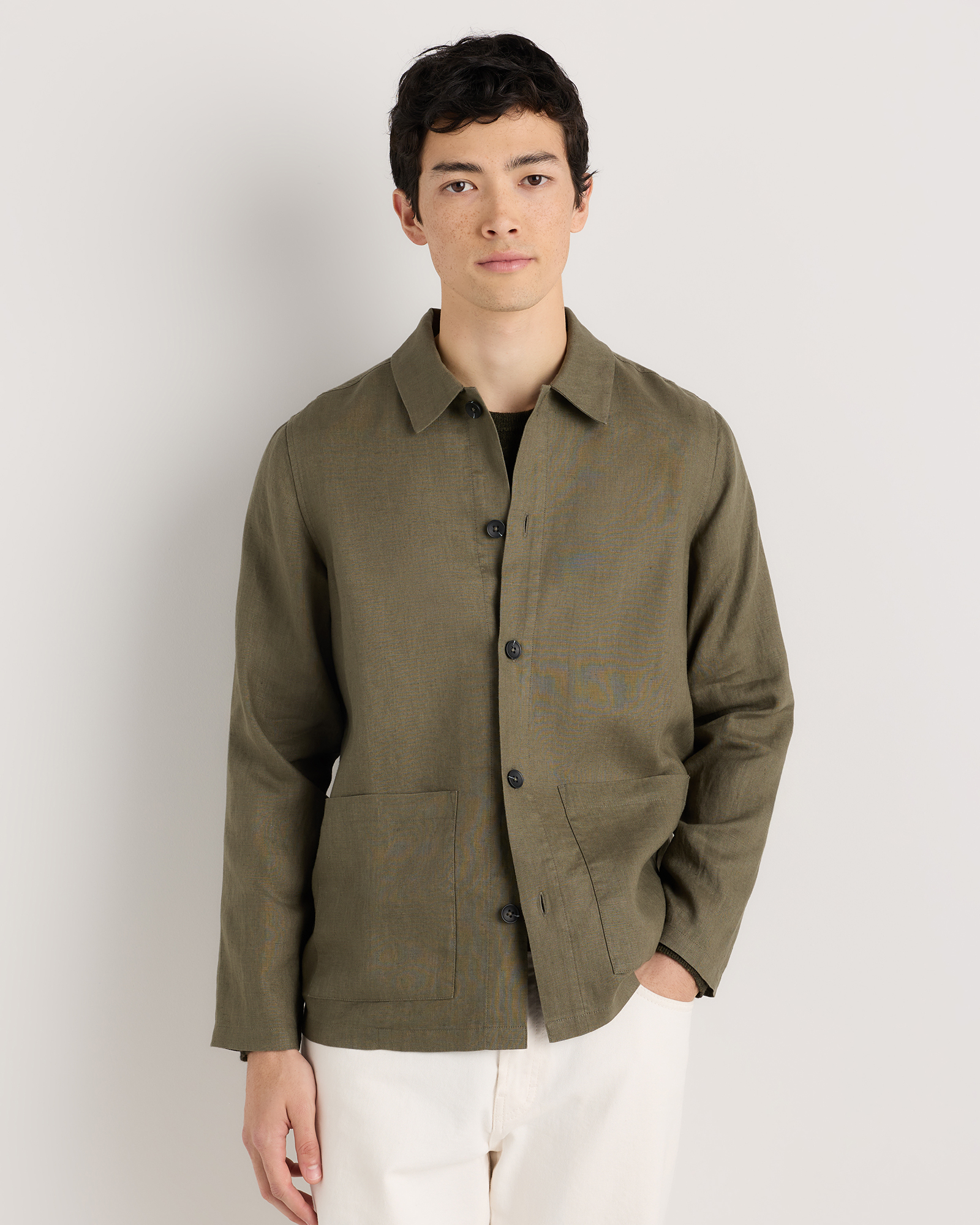 Bayberry Olive 100% European Linen Chore Jacket