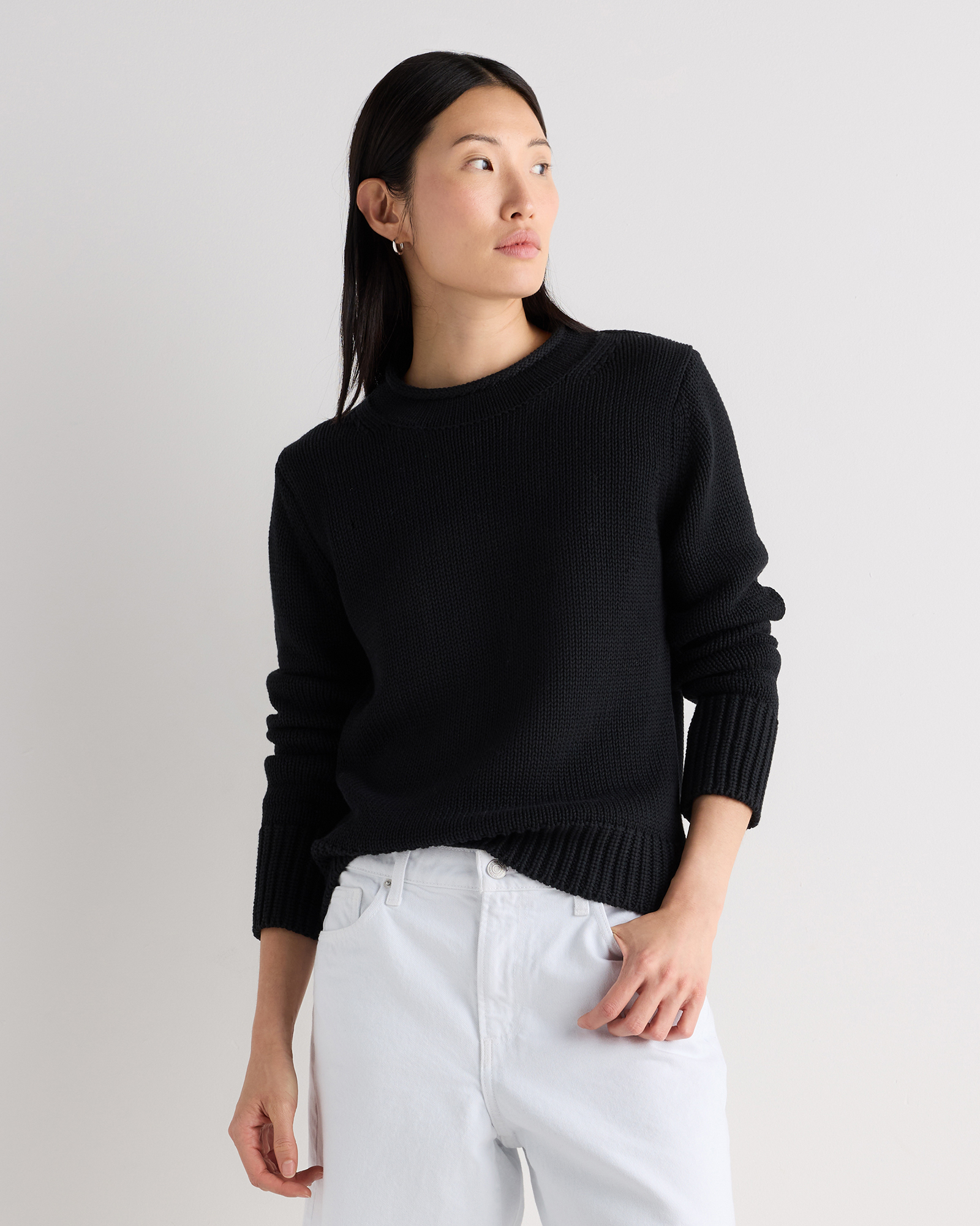 Black 100% Organic Cotton Roll Neck Sweater