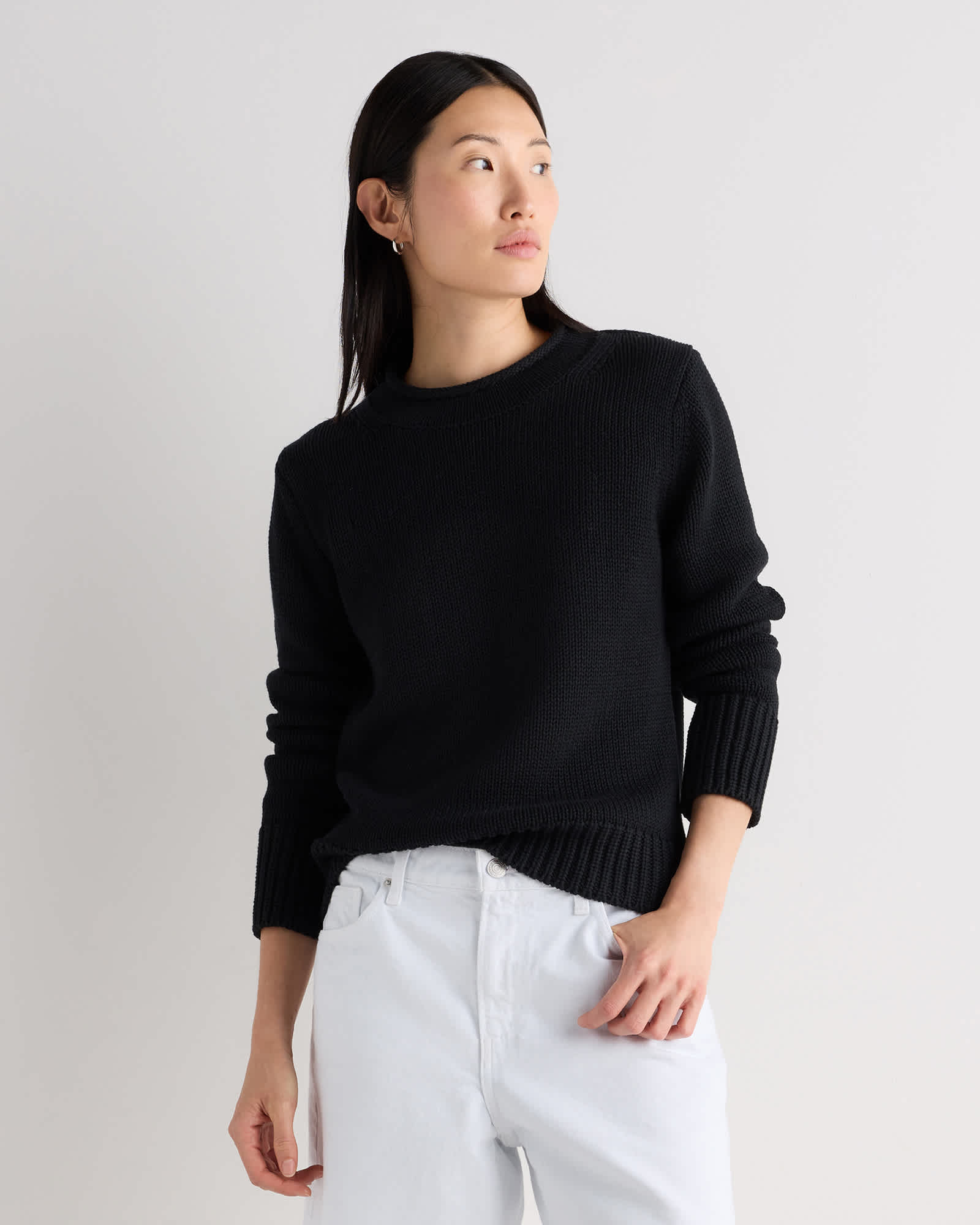 Black 100% Organic Cotton Roll Neck Sweater