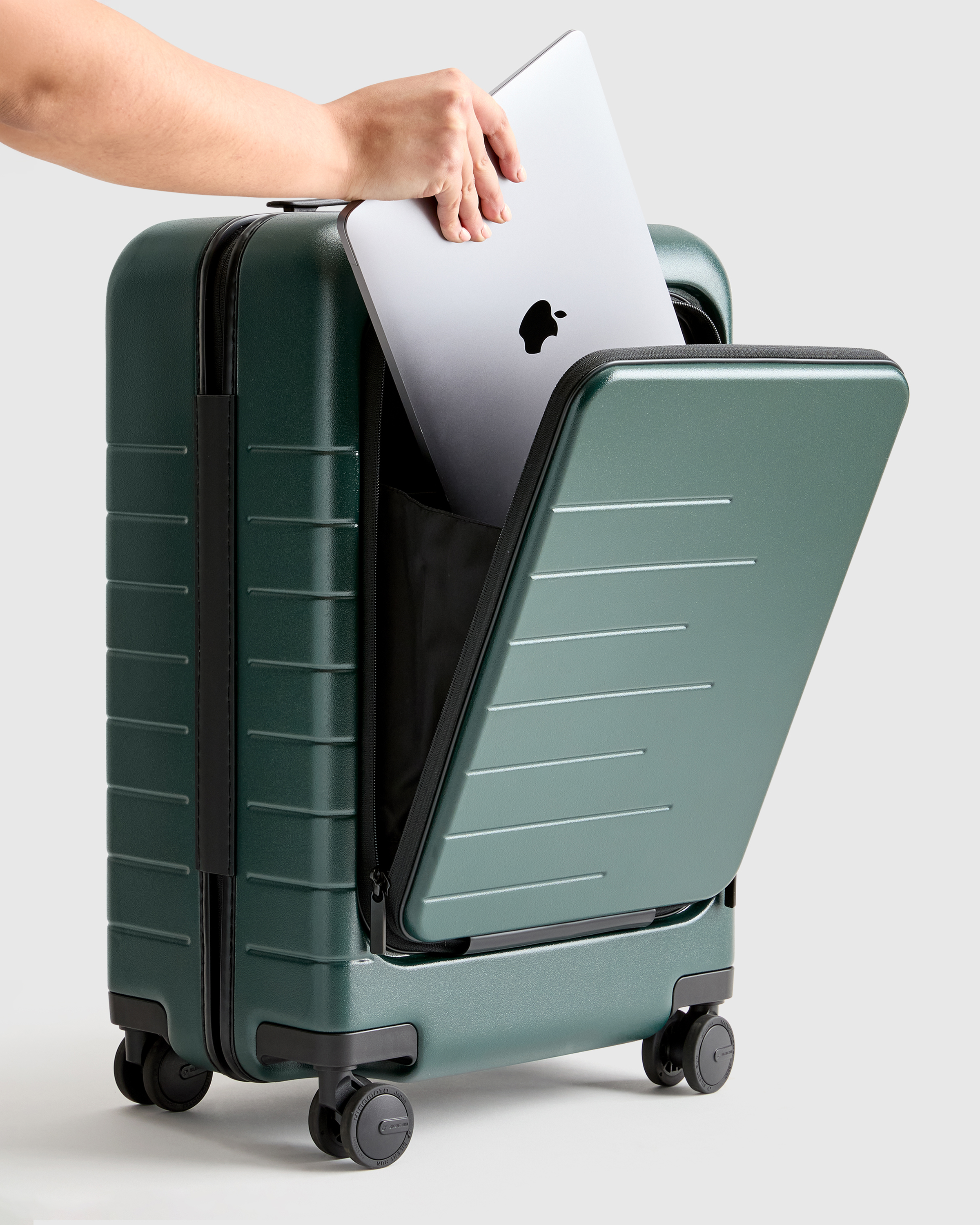Front Pocket Carry-On Suitcase in Dark Green