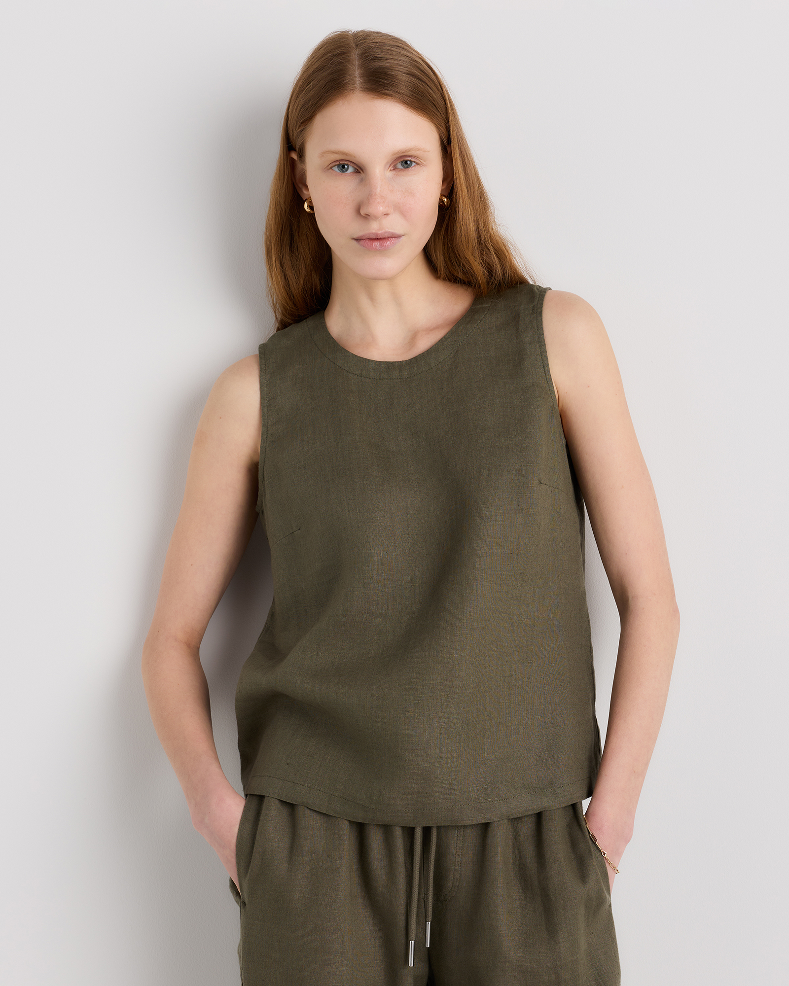 Bayberry Olive 100% European Linen Tank