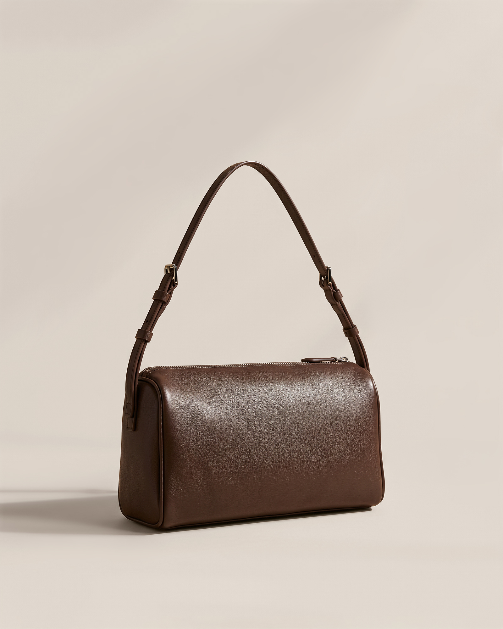 Dark Brown Italian Leather Mini Barrel Shoulder Bag