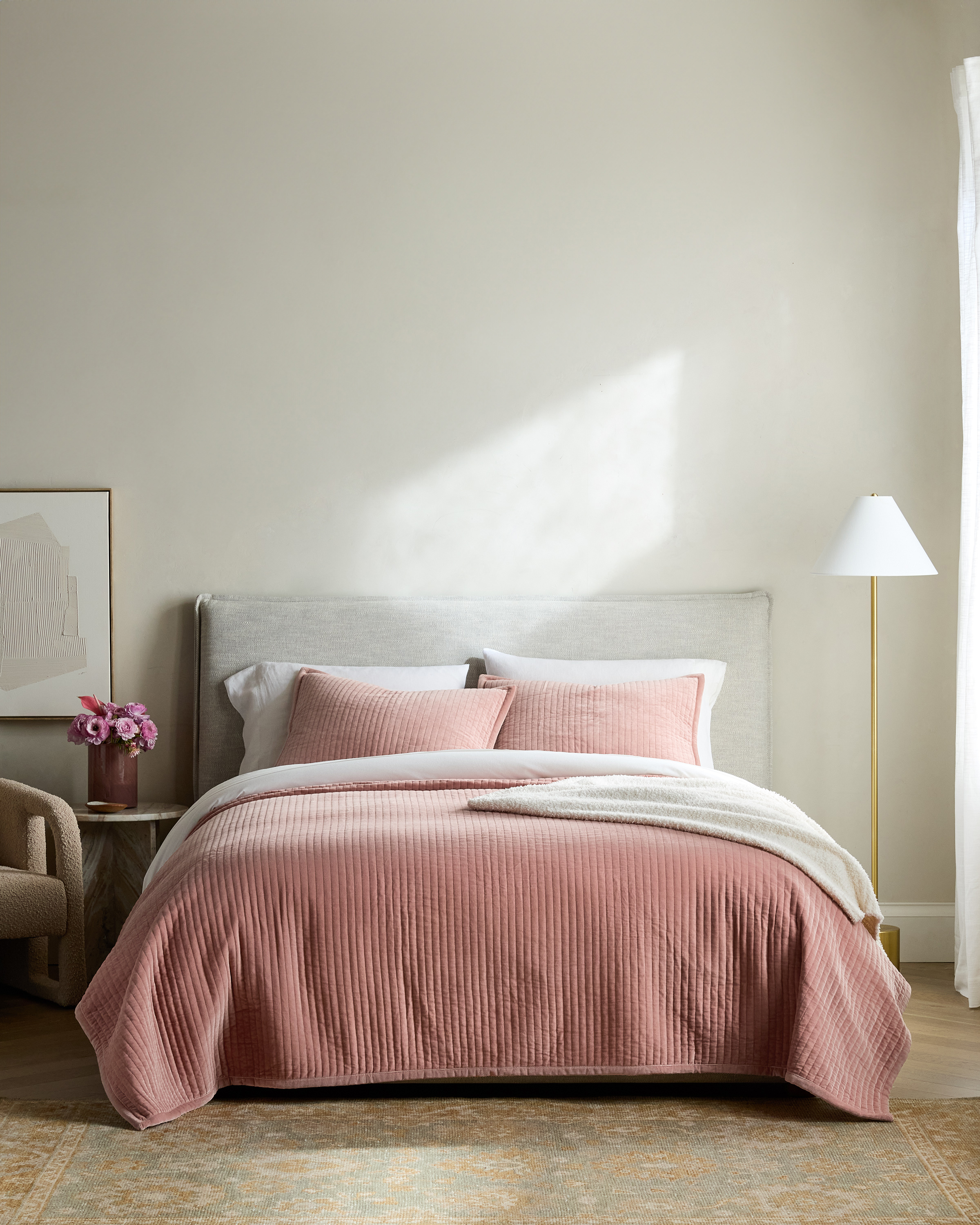 Rose Cotton Velvet Channel Quilt Set