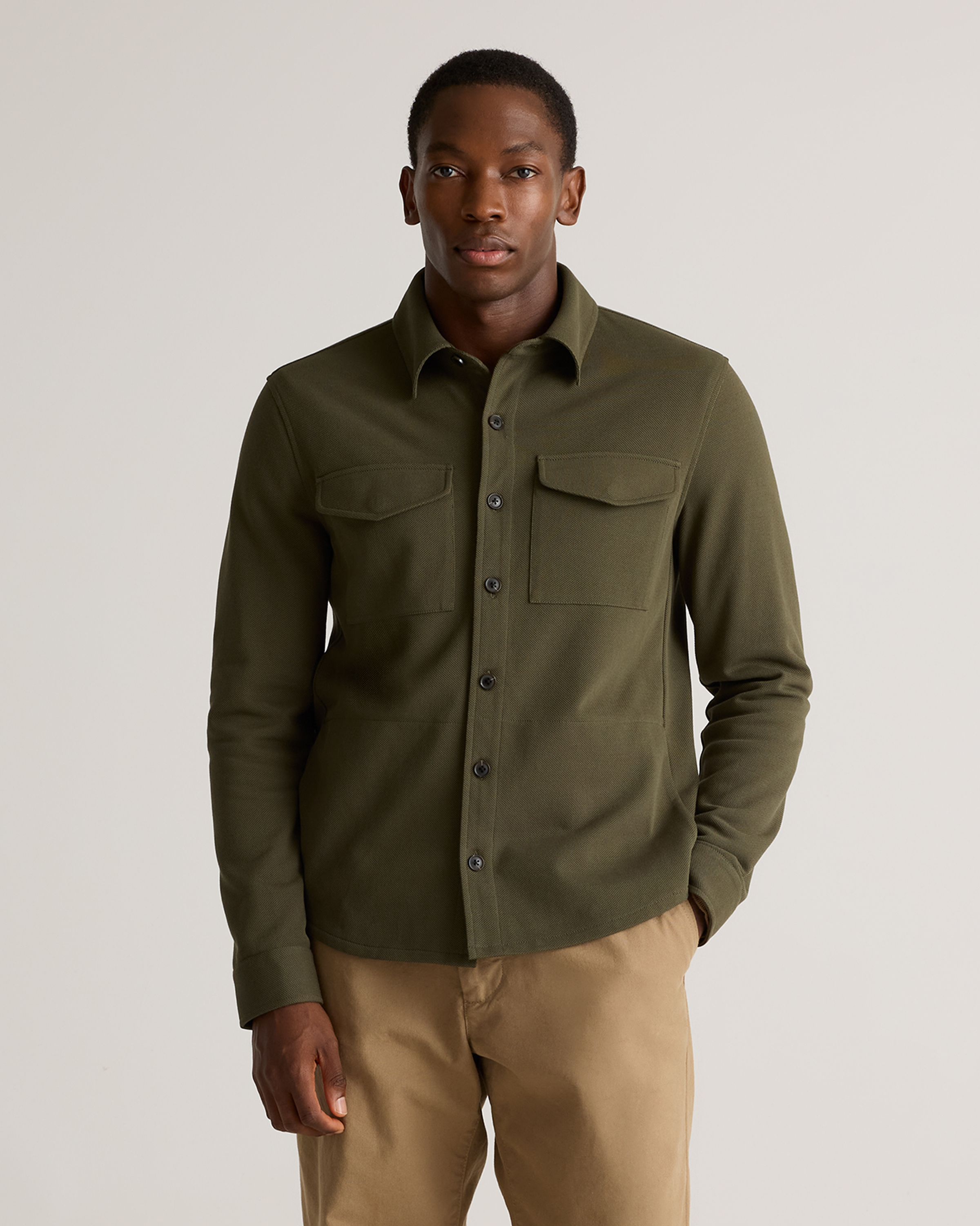 Quince Men's Cotton Pique Knit Overshirt In Olive