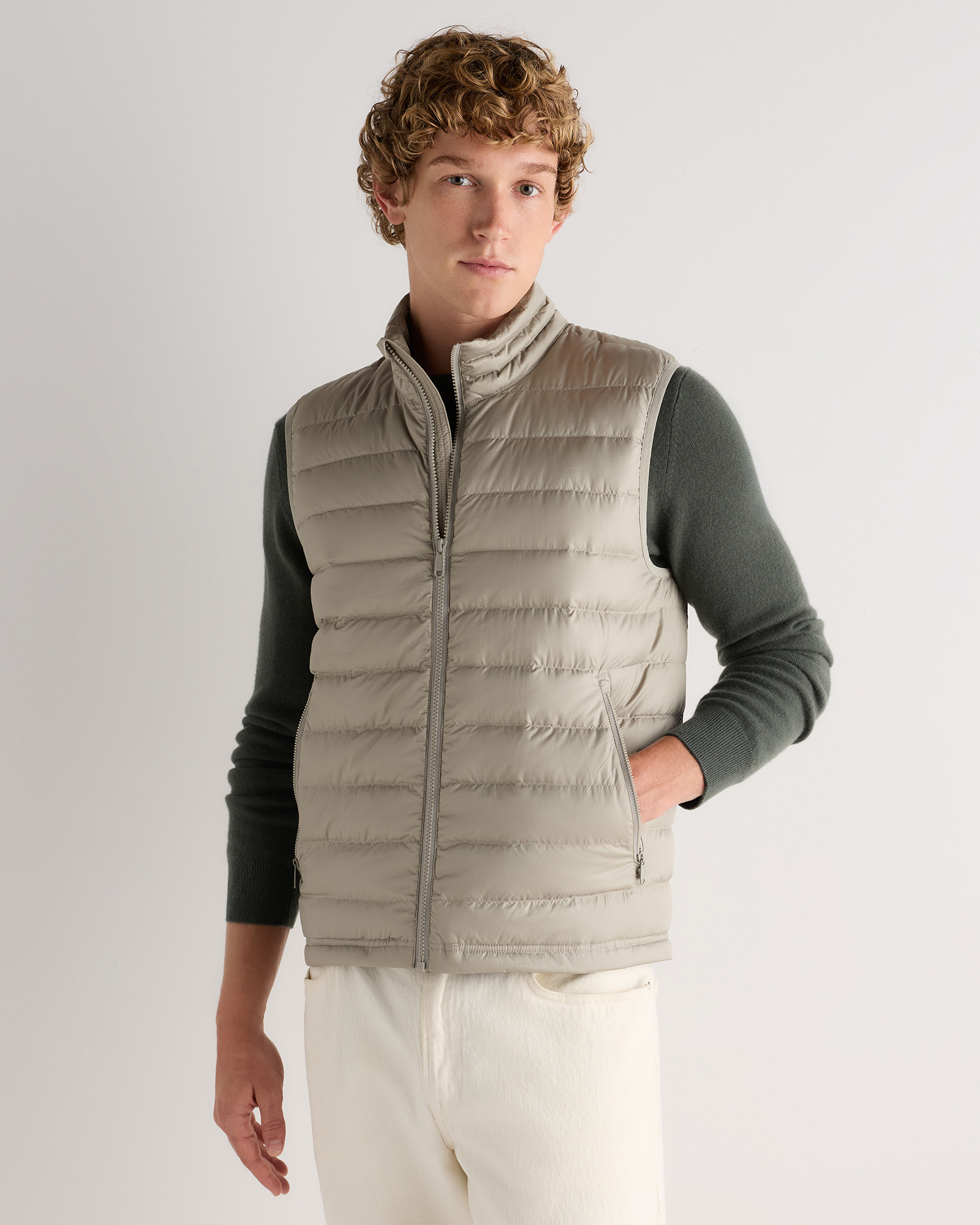 Khaki Olive Green Lightweight Down Packable Puffer Vest