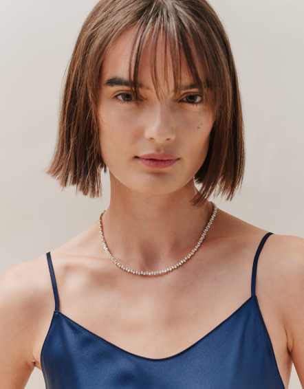 Yellow Gold 14K Gold Lab Grown Diamond Alternating Pear Tennis Necklace
