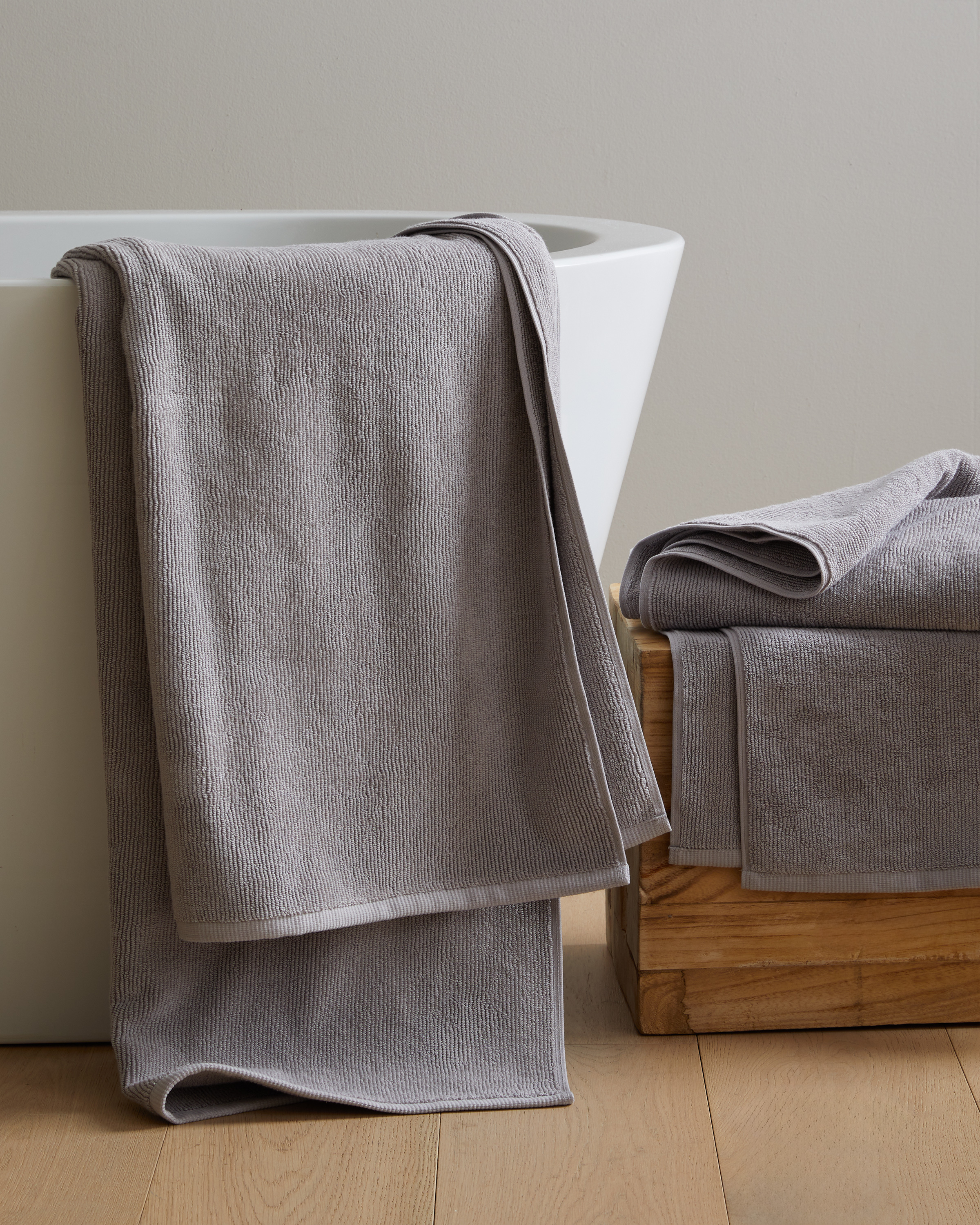 Turkish Ribbed Quick Dry Bath Towel Bundle - Grey