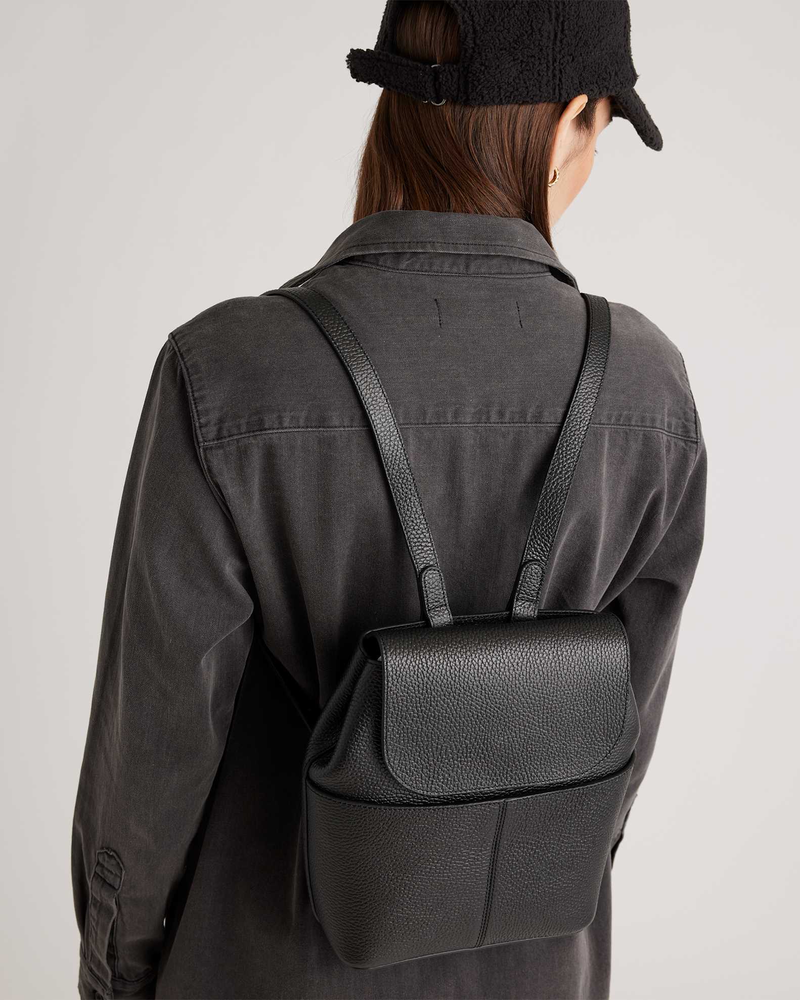 Italian Leather Small Backpack in Black