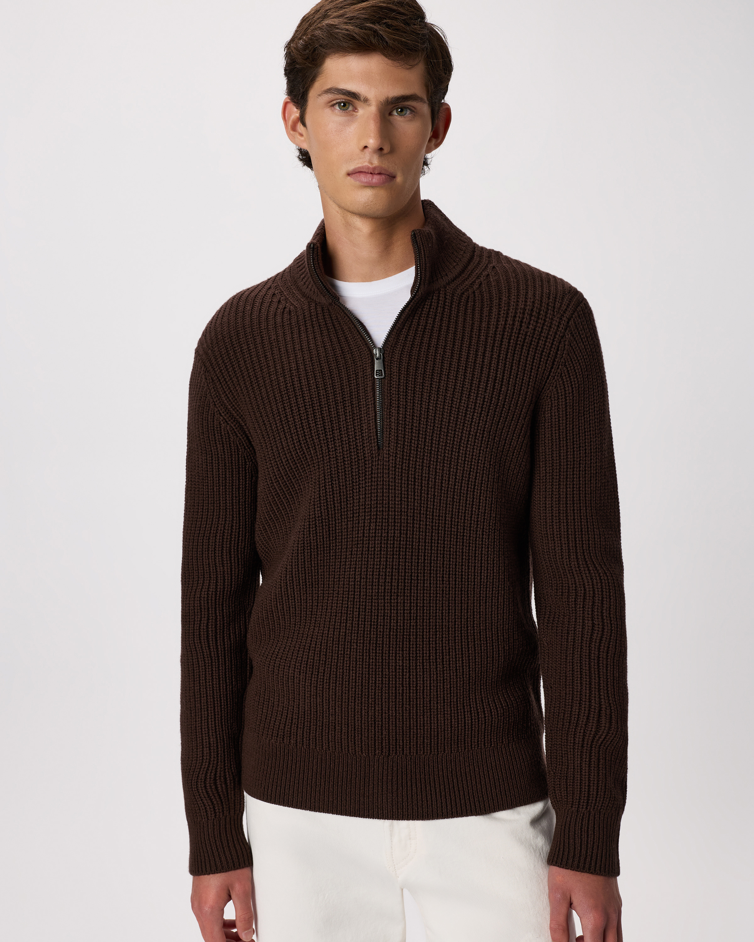 Coffee Bean Brown Australian Merino Wool Half Zip Sweater