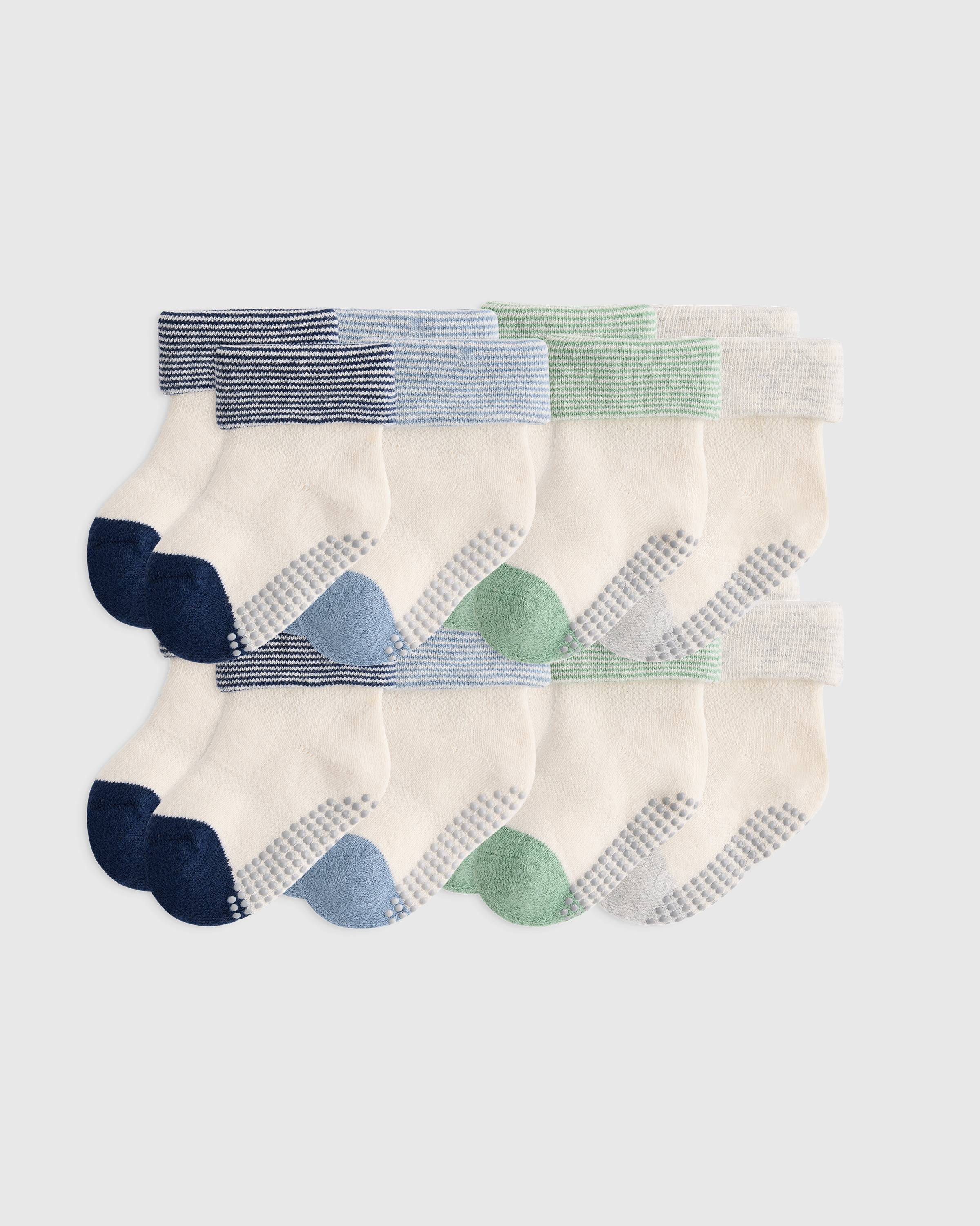 Blue Multi Organic Cotton Gripper Fold Over Socks 8-Pack 