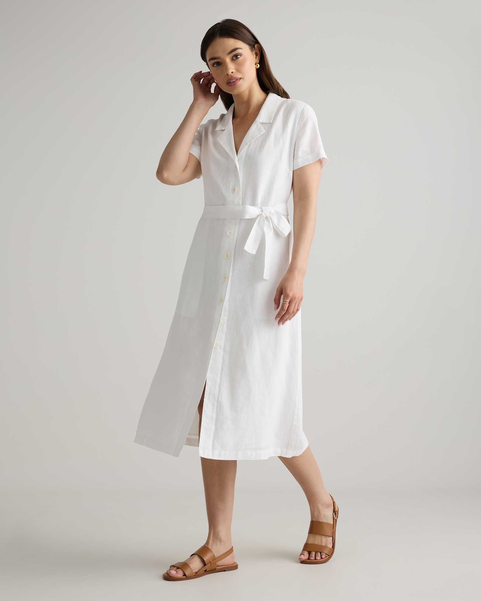 Women's Short Sleeve Dress in White, Size Large, Linen by Quince Women's Short Sleeve Dress in White, Size Large, Linen by Quince