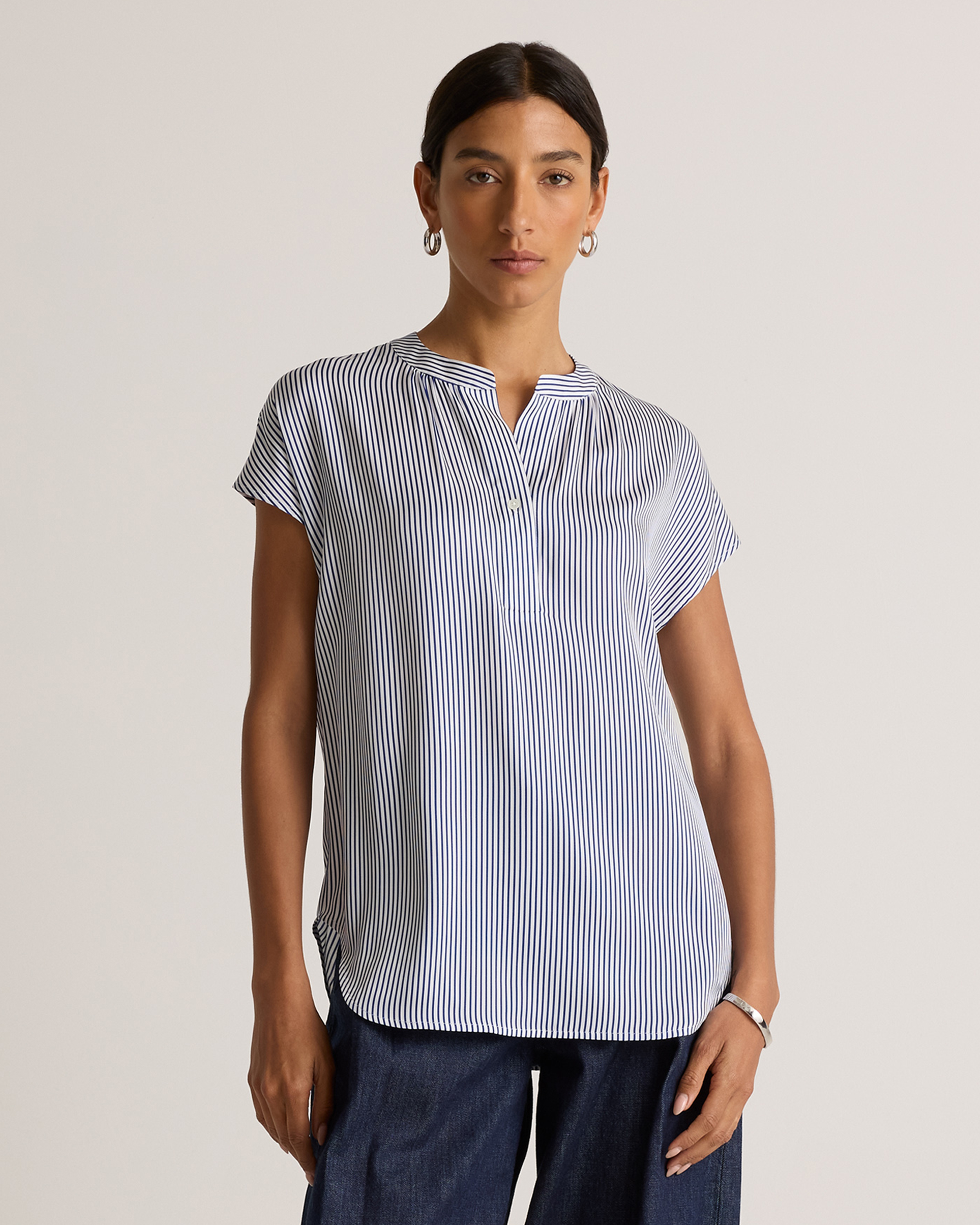 Evie Stripe Washable Stretch Silk Dolman Sleeve Blouse