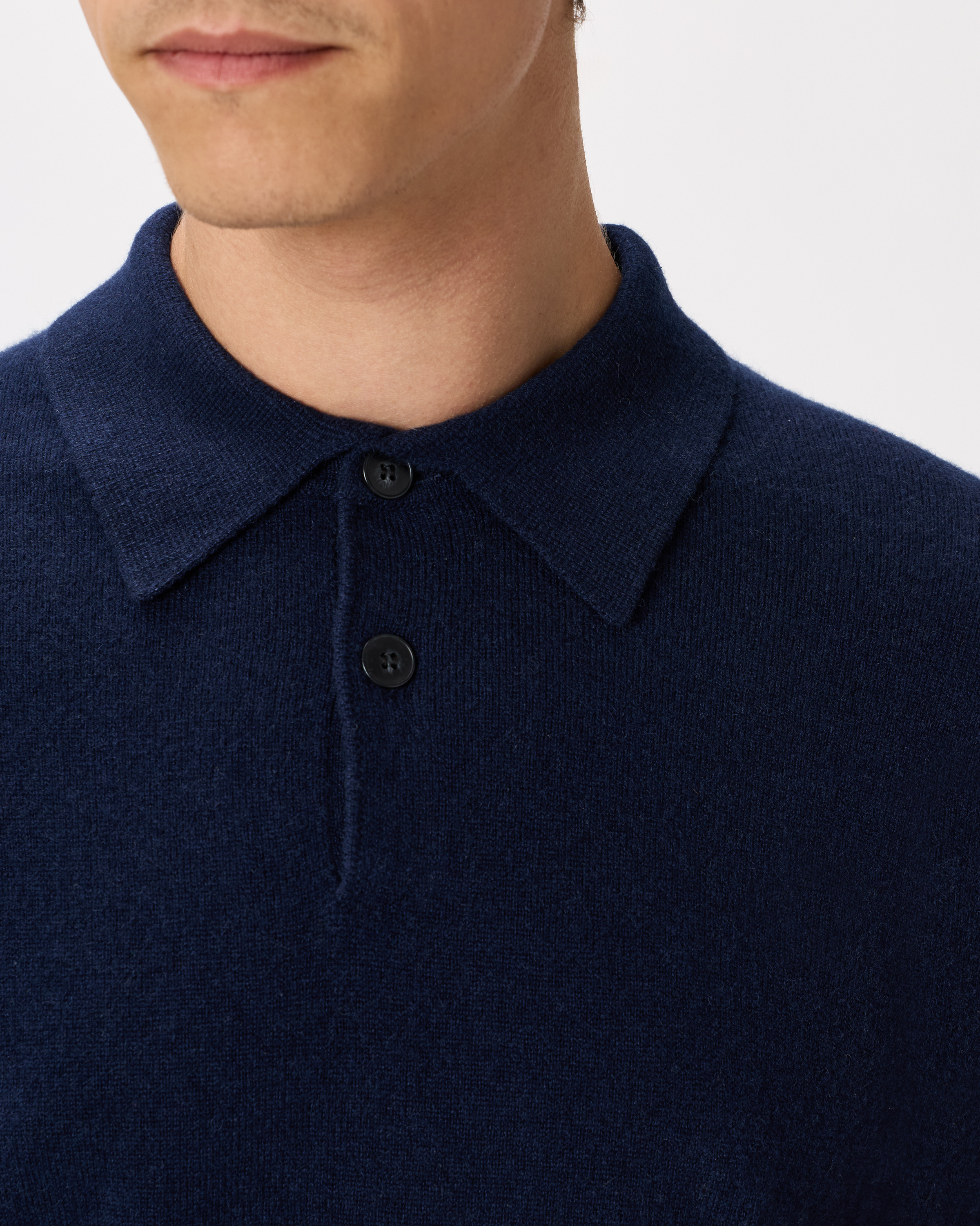 100% Mongolian Cashmere Short Sleeve Polo Sweater in True Navy