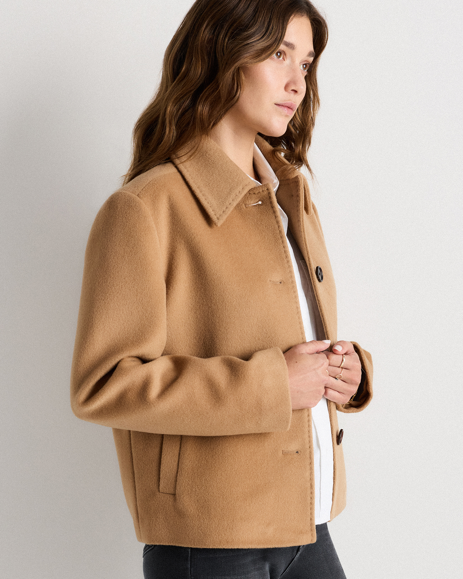Wool Cashmere Short Coat in Dark Chocolate