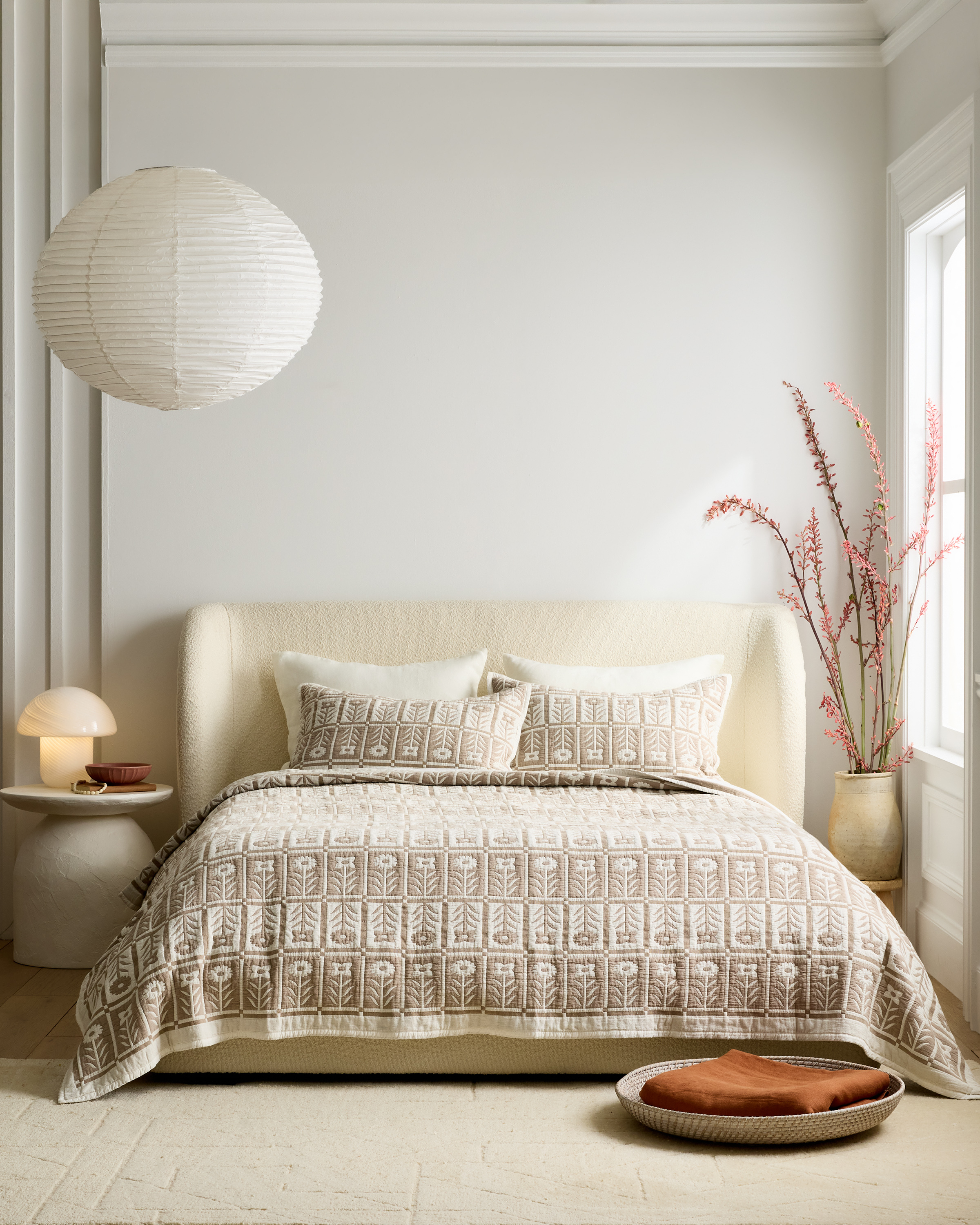 Toffee Organic Cotton Jacquard Floral Coverlet Set