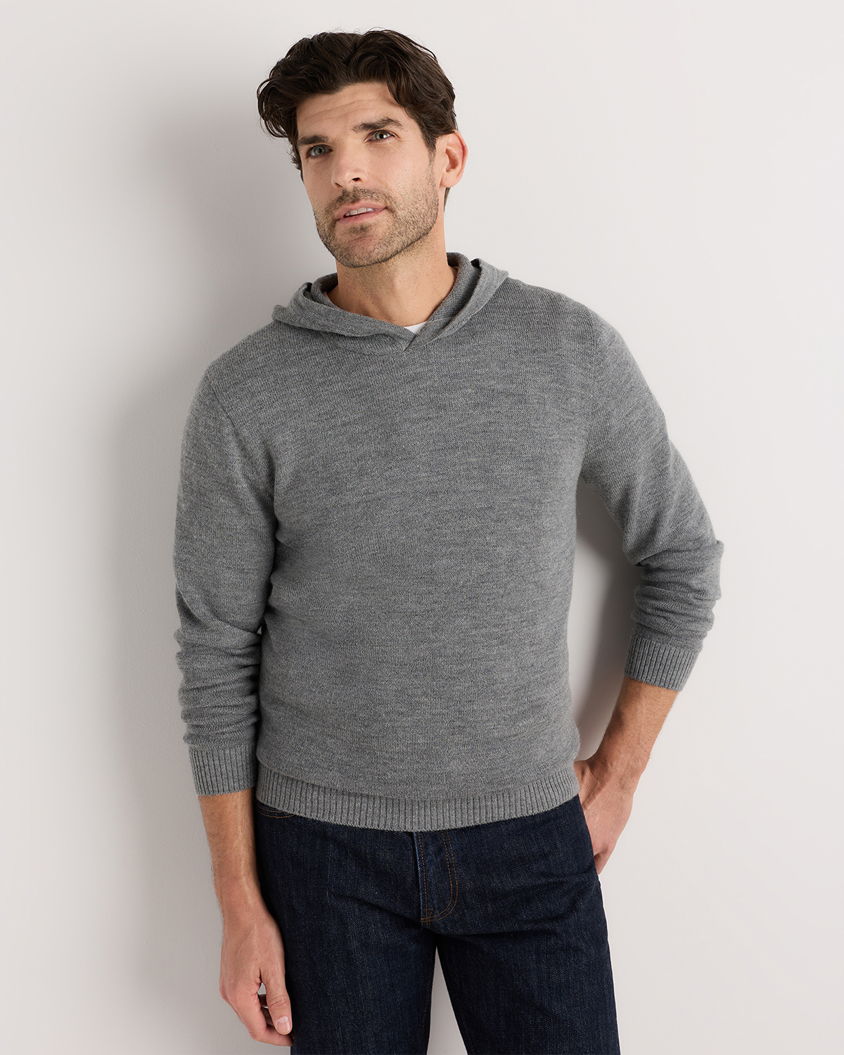 Heather Grey Alpaca-Wool Hooded Sweater