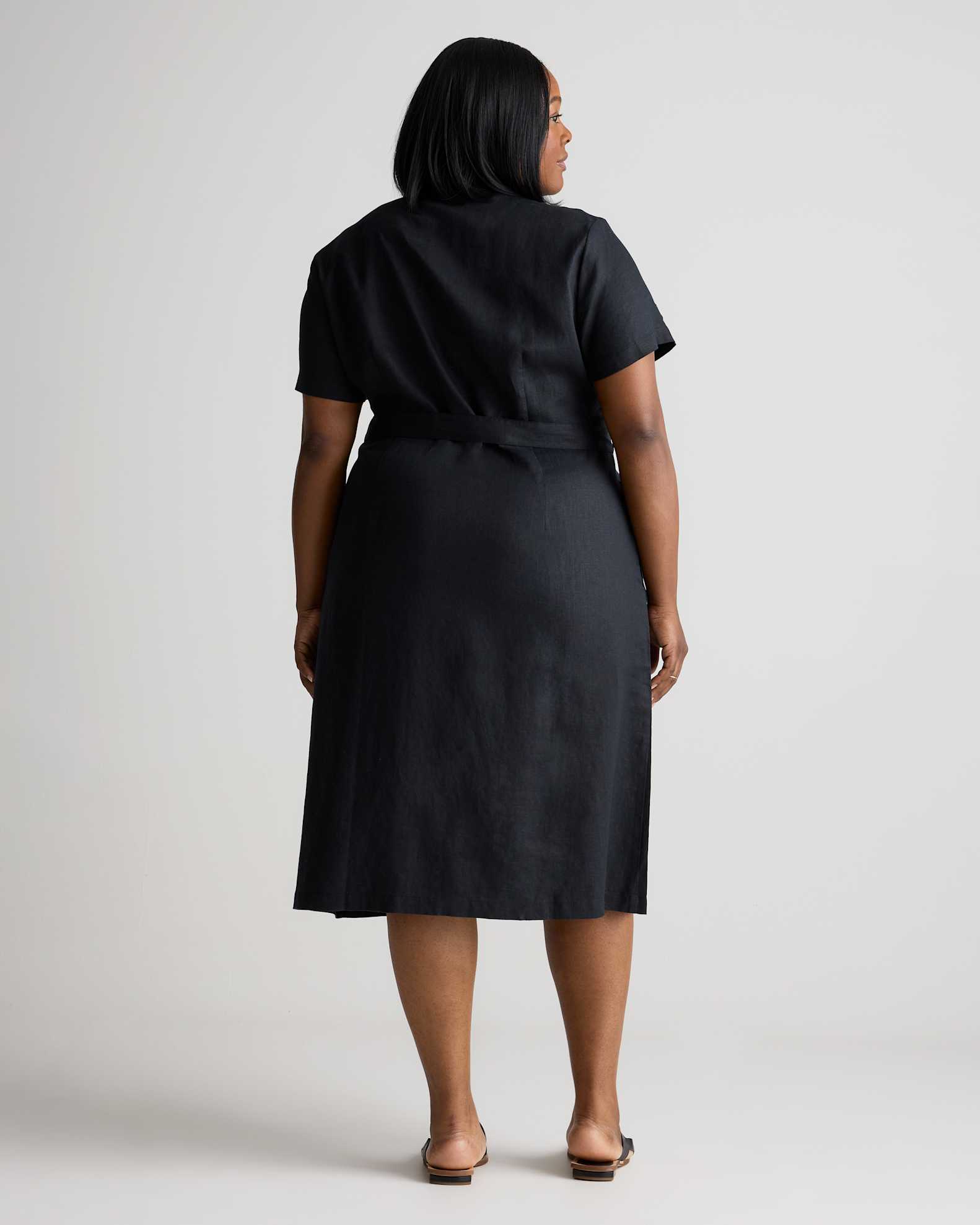 Extended Sizes 100% European Linen Button Front Dress - Plus Size in Black Extended Sizes 100% European Linen Button Front Dress - Plus Size in Black