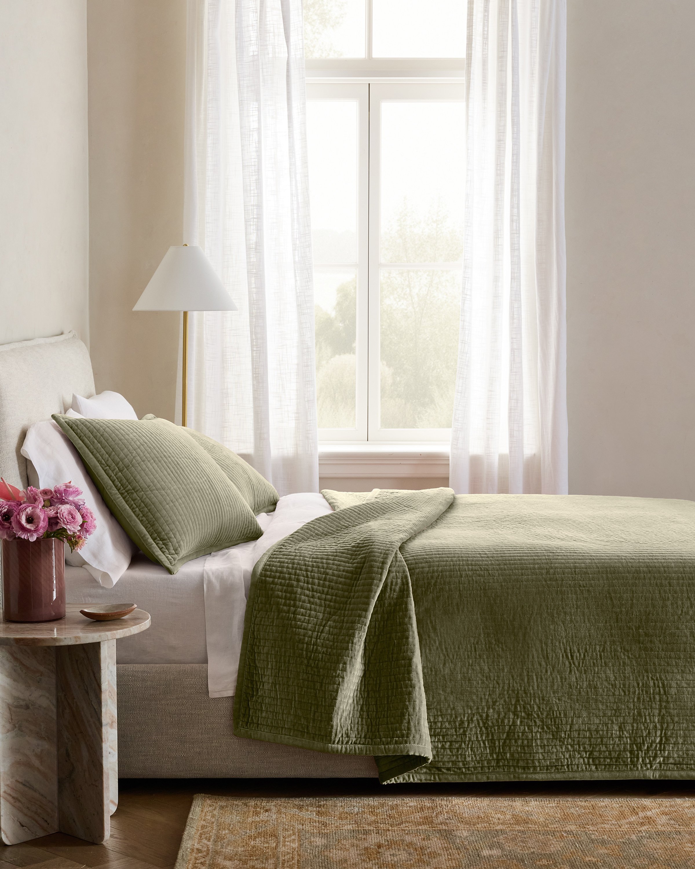 Moss Cotton Velvet Channel Quilt
