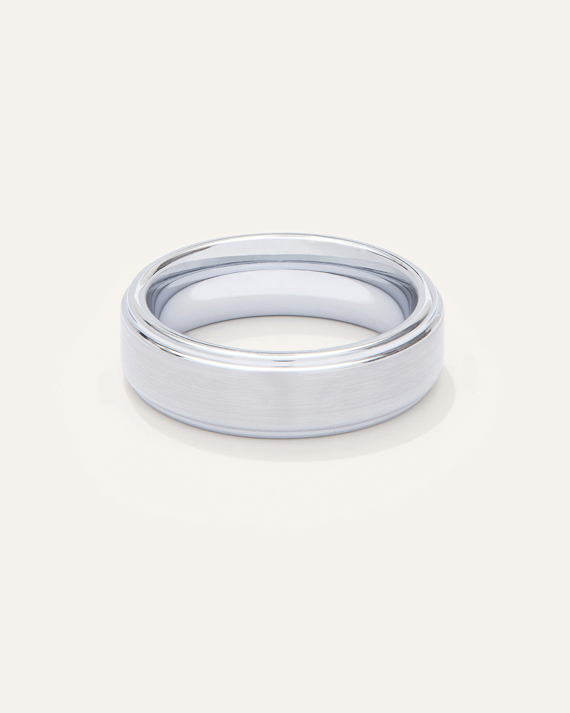 White Tungsten Carbide Brushed Step Edge Band