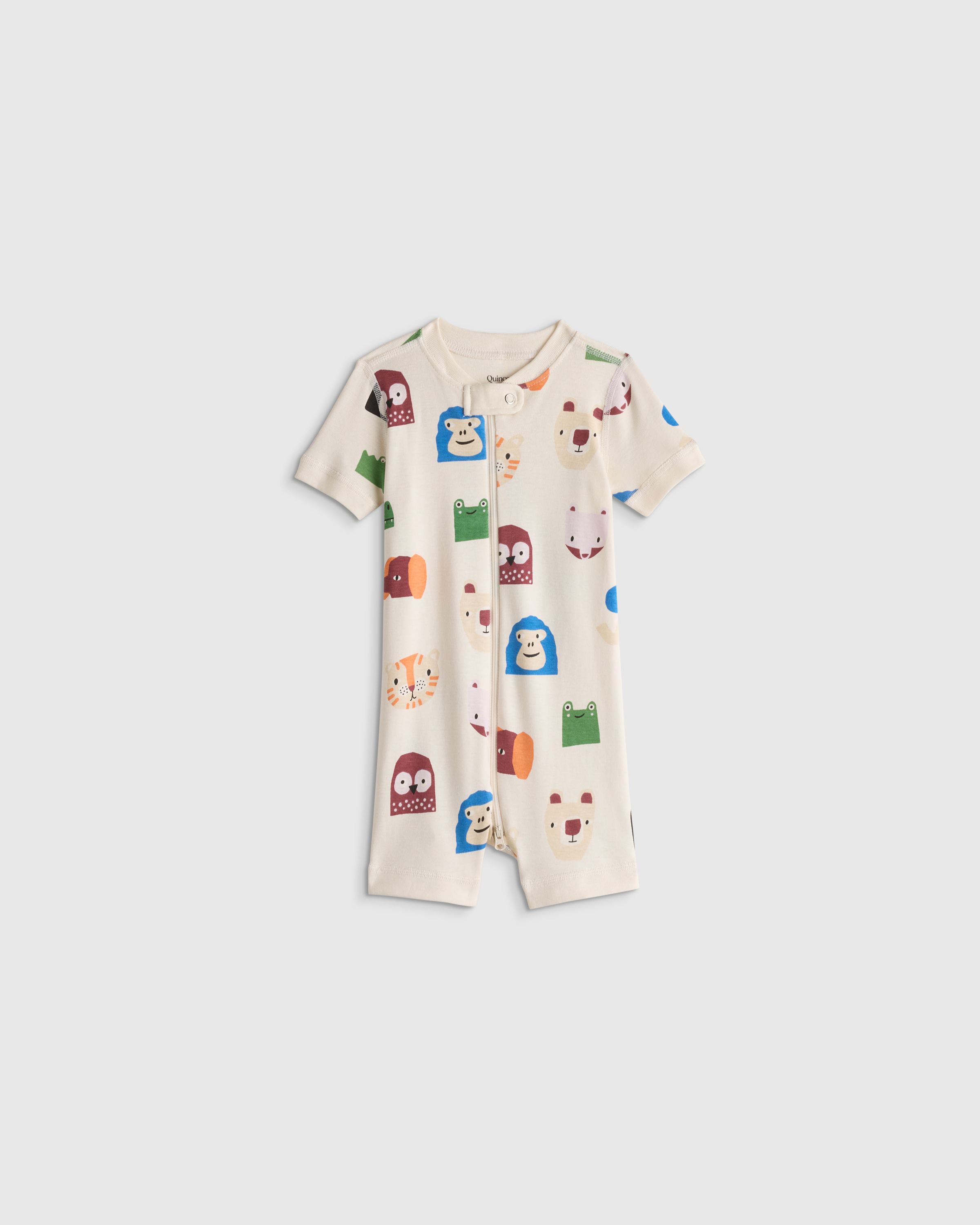 Animal Faces 100% Organic Cotton Shortie Onesie Pajama