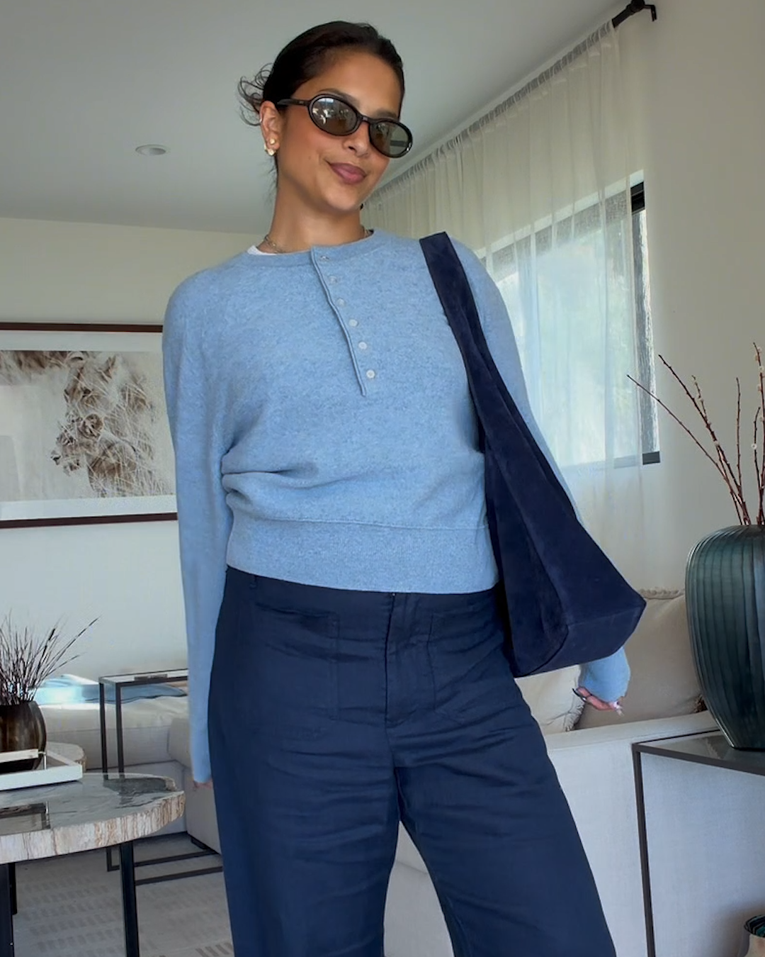 Mogolian Cashmere Dolman Sleeve Henley Sweater Multi Ella Dsouza 4x5 THUMBANIL FADED DENIM