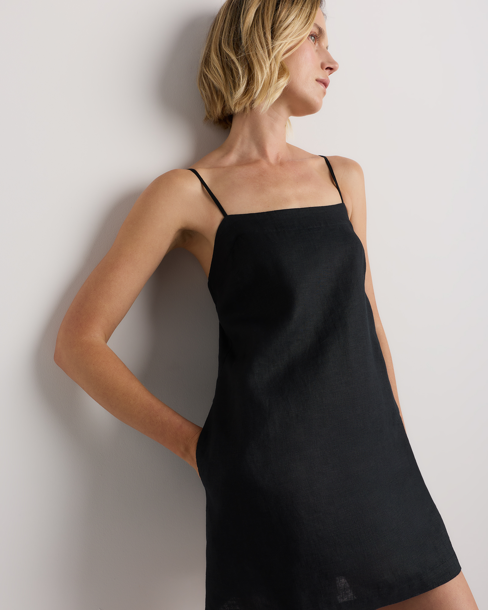 100% European Linen Mini Skort Dress in Black