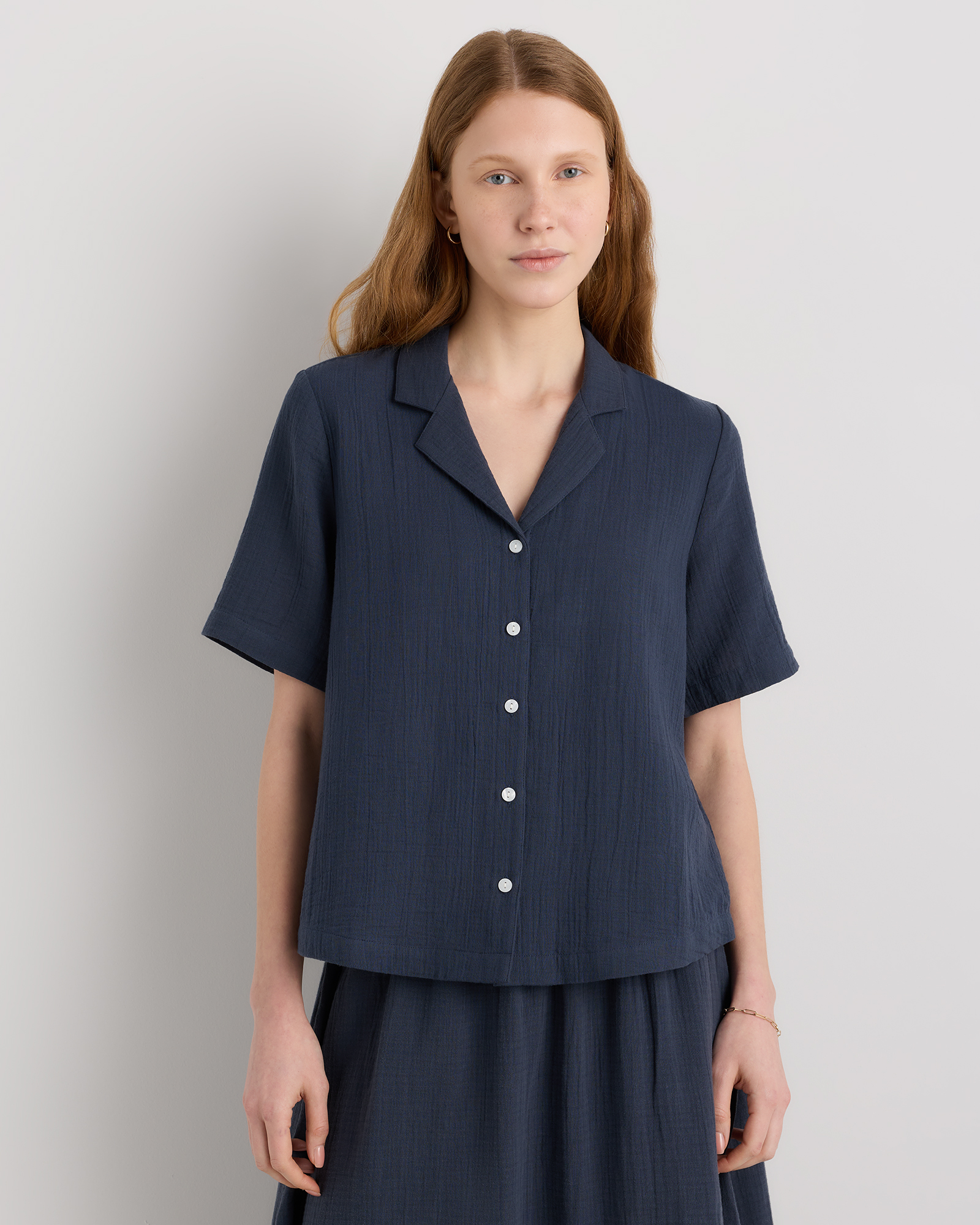 Indigo Blue 100% Organic Cotton Gauze Short Sleeve Shirt