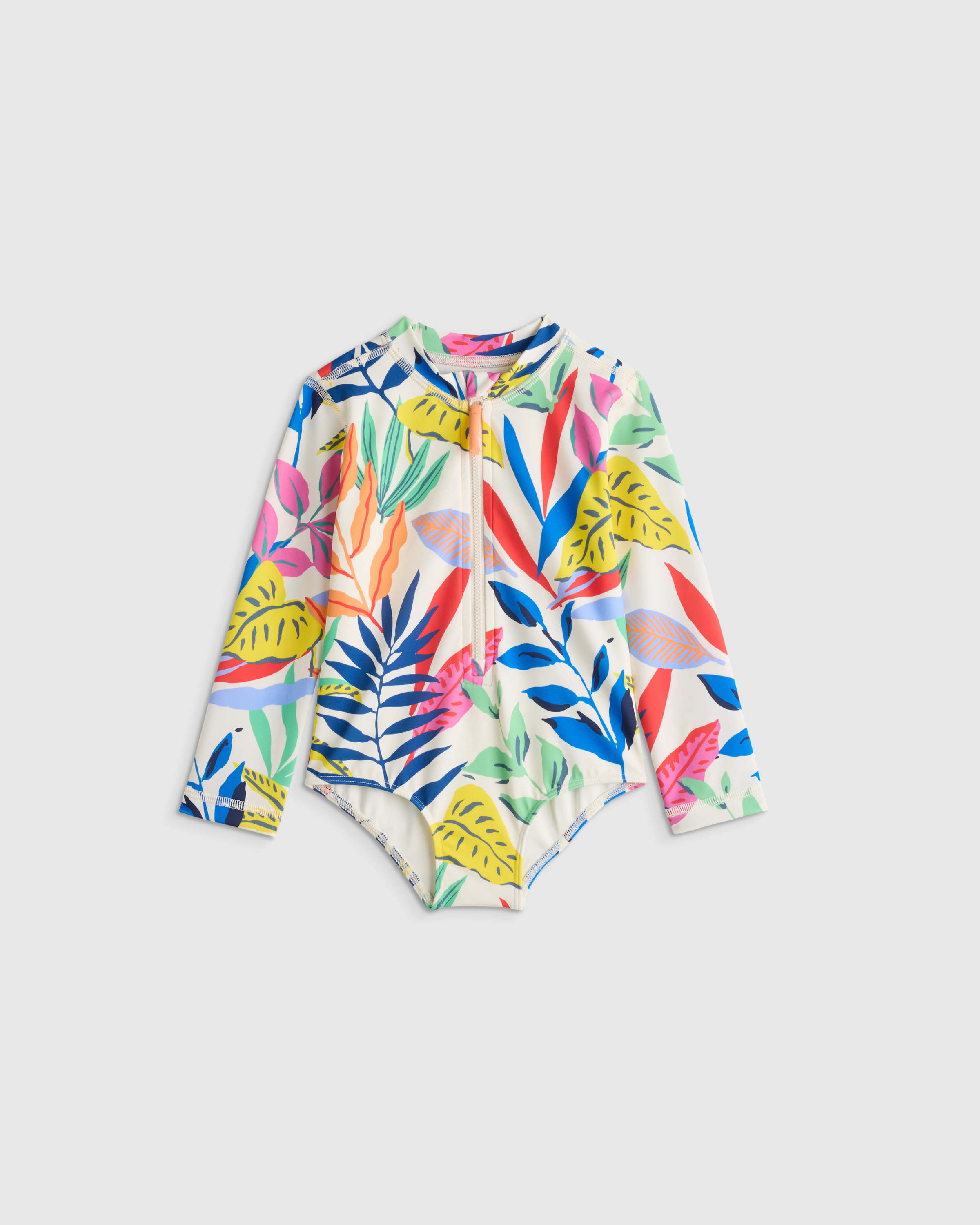Tropical Palms Long Sleeve Zip-Up Swimsuit