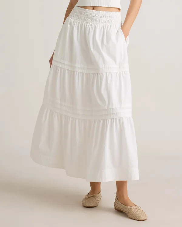 100% Organic Cotton Poplin Tiered Maxi Skirt