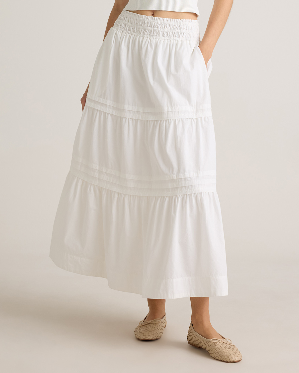 QUINCE 100% Organic Cotton Poplin Tiered Maxi Skirt