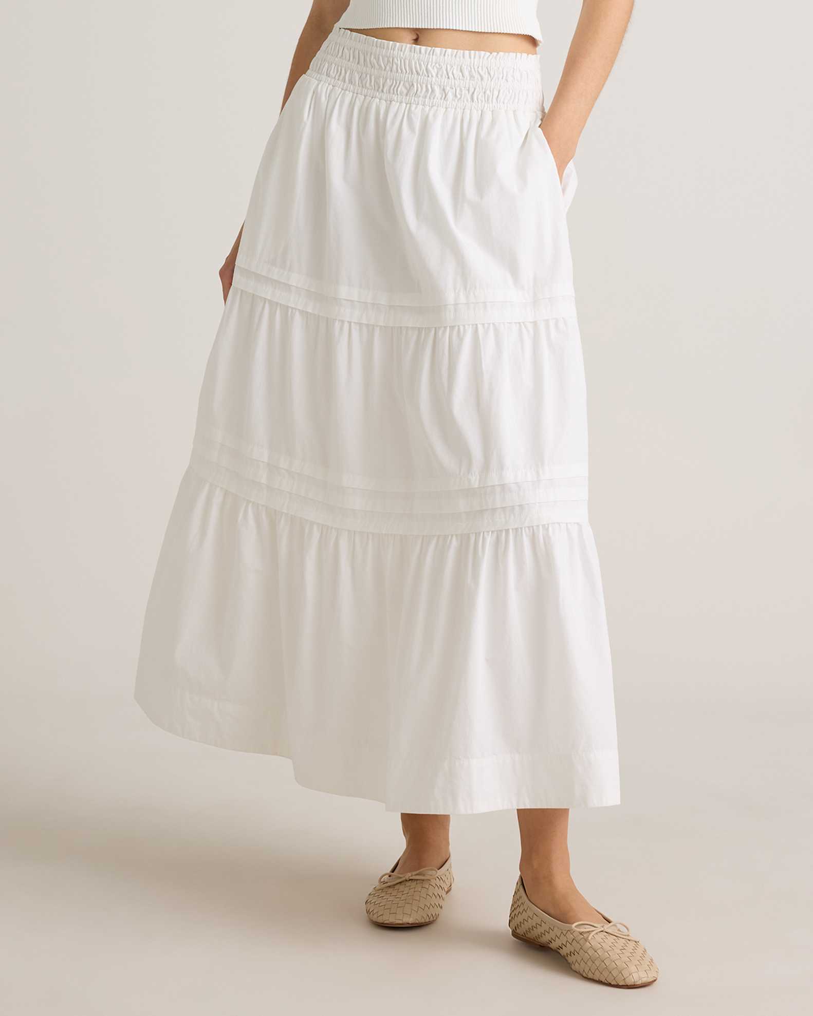 Tiered Maxi Tiered Skirt Cotton 100% Organic Cotton Poplin Tiered Maxi Skirt In Classic White