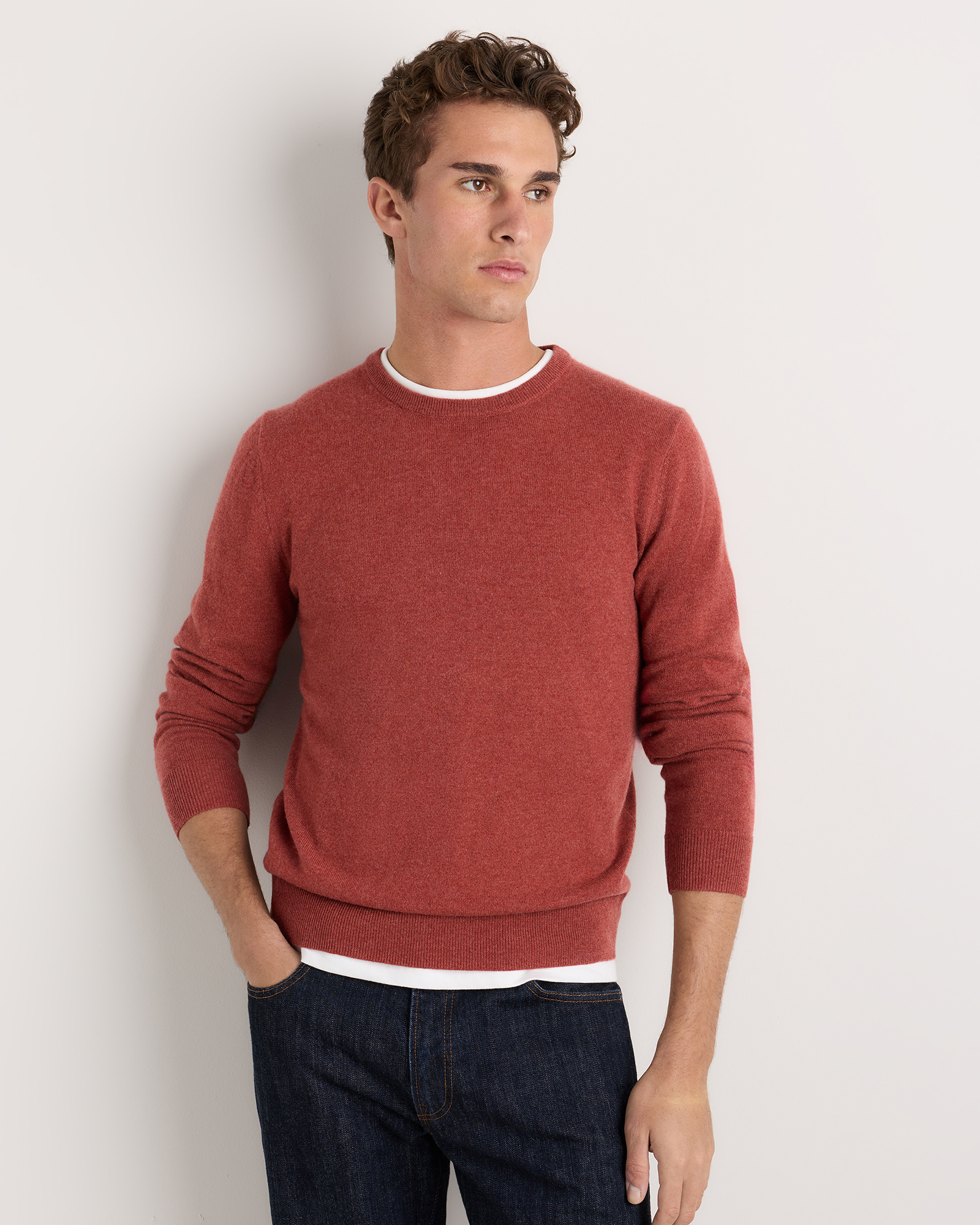 Heather Burnt Red Mongolian Cashmere Crewneck Sweater